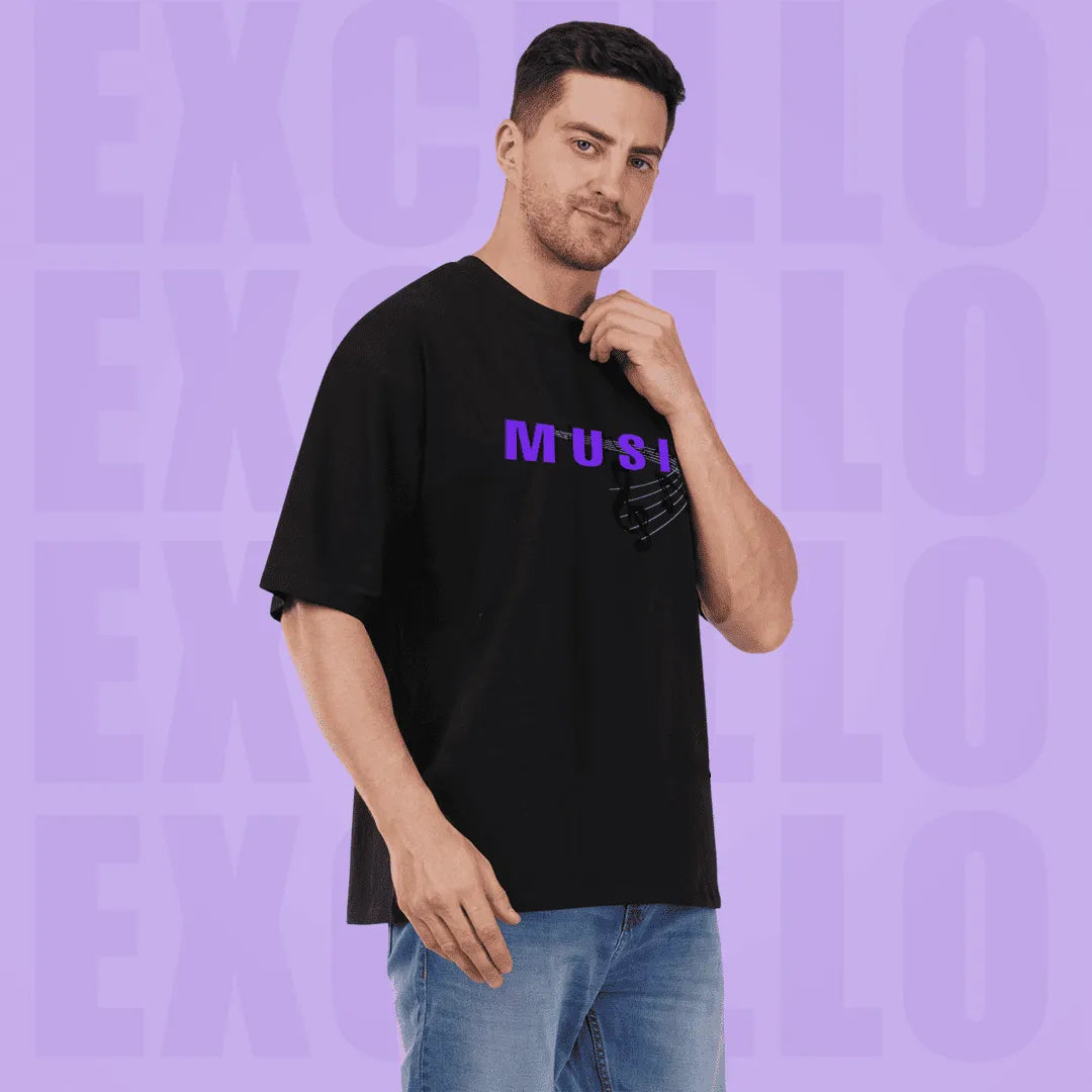 Oversized Music Graphic Back Print T-Shirt for Men