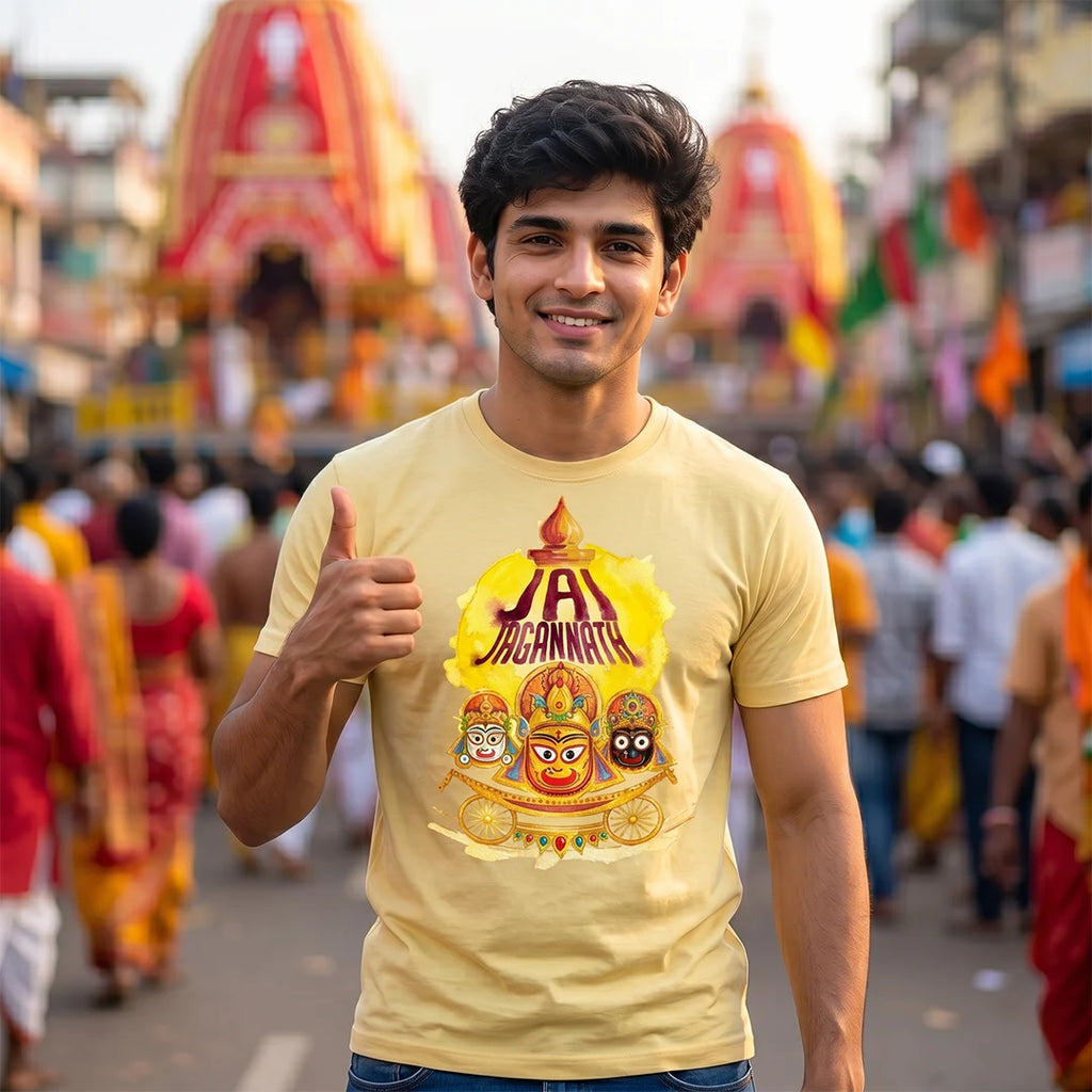 Men's Pure Cotton Jai Jagannath Holy Trinity Graphic Printed T-Shirt