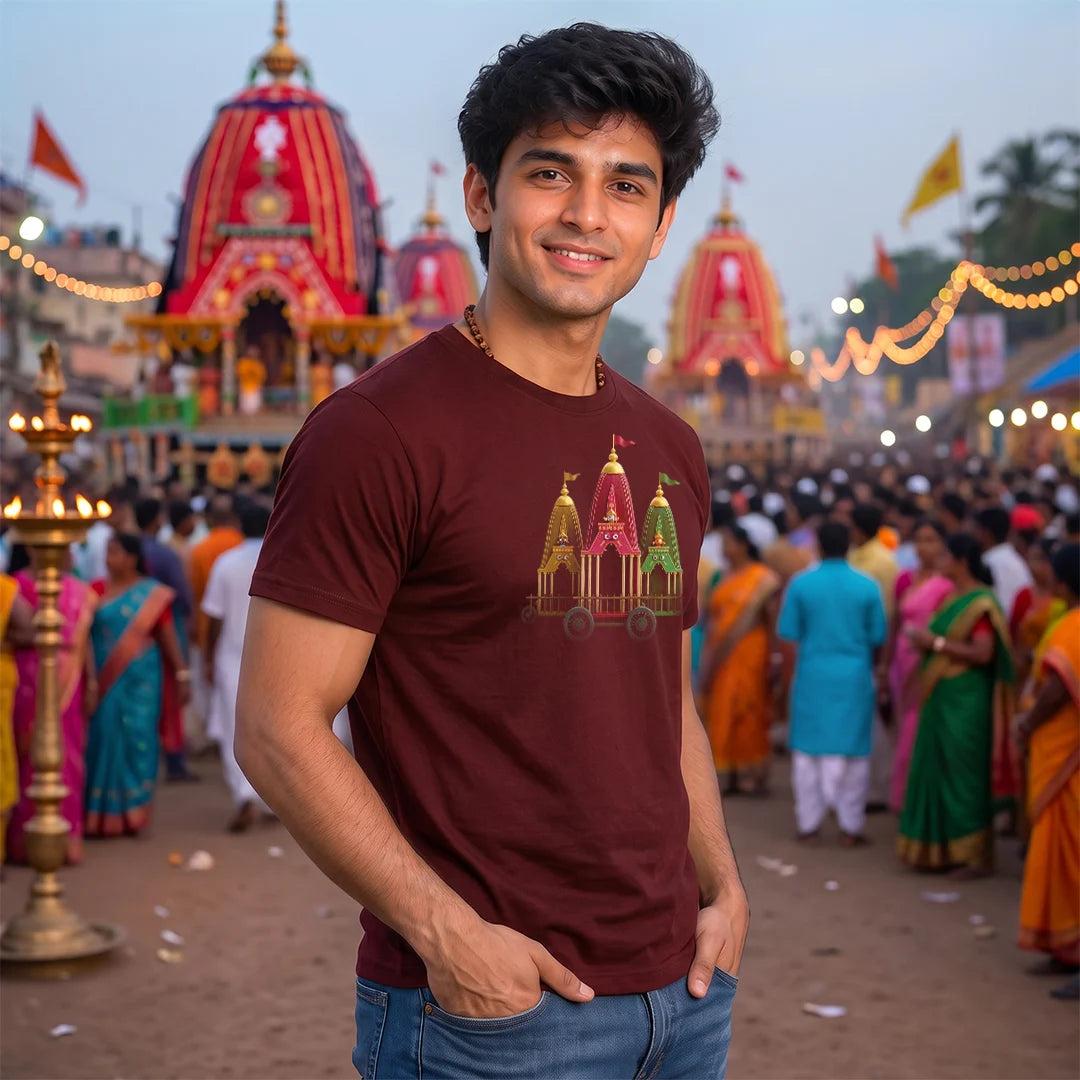 Premium Men's Pure Cotton Jagannath Puri Rath Yatra Chariot Graphic T-Shirt