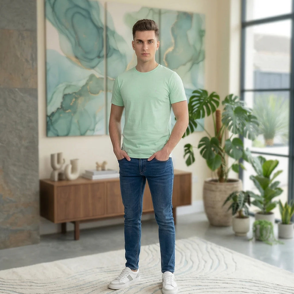 Men's Regular Fit Crew Neck T-Shirt, 100% Pure Cotton, 180 GSM, Breathable Everyday Wear