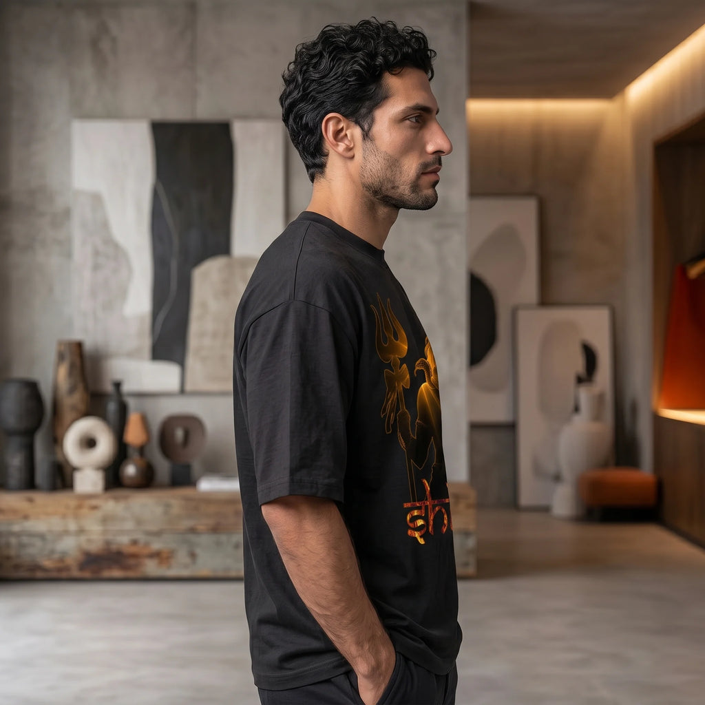 Mahakal Lord Shiva Printed Oversized T-Shirt for Men | Premium 240 GSM Heavyweight Cotton Graphic Streetwear Tee