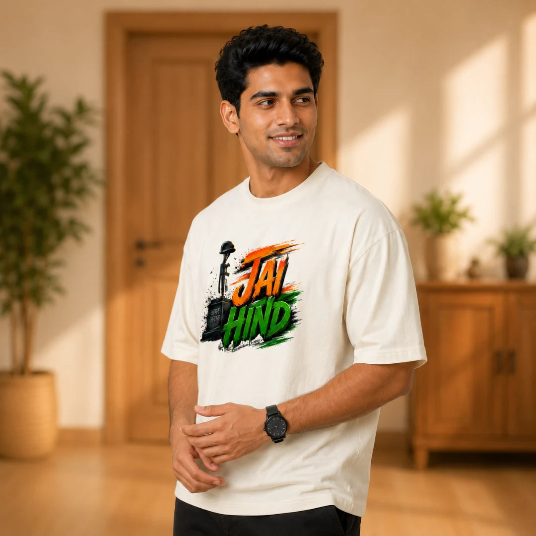 Indian Patriot Jai Hind Graphic Oversized T-Shirt - Heavyweight 240 GSM