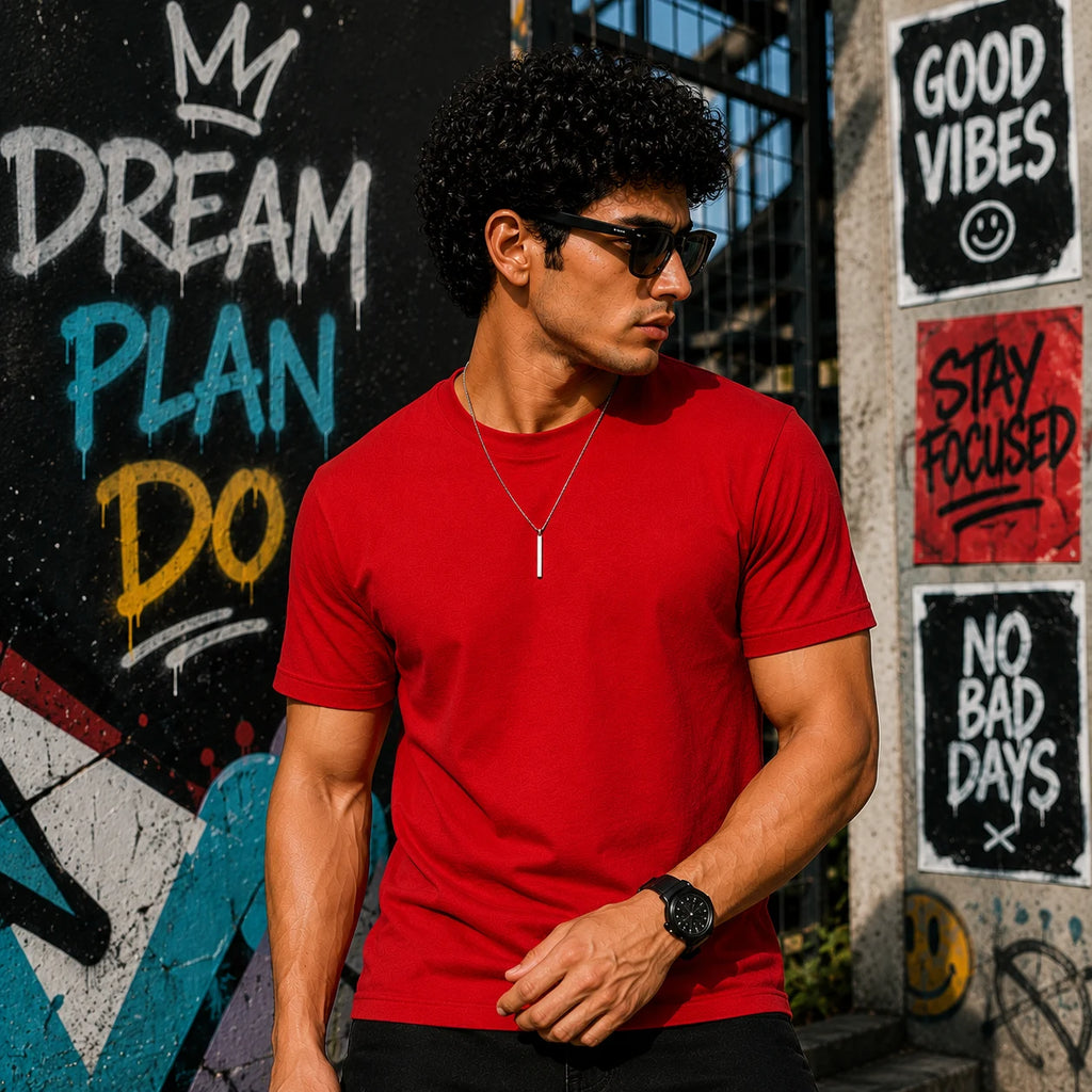 EXCELLO Men’s Plain Cotton T-Shirt (Regular Fit, Round Neck)