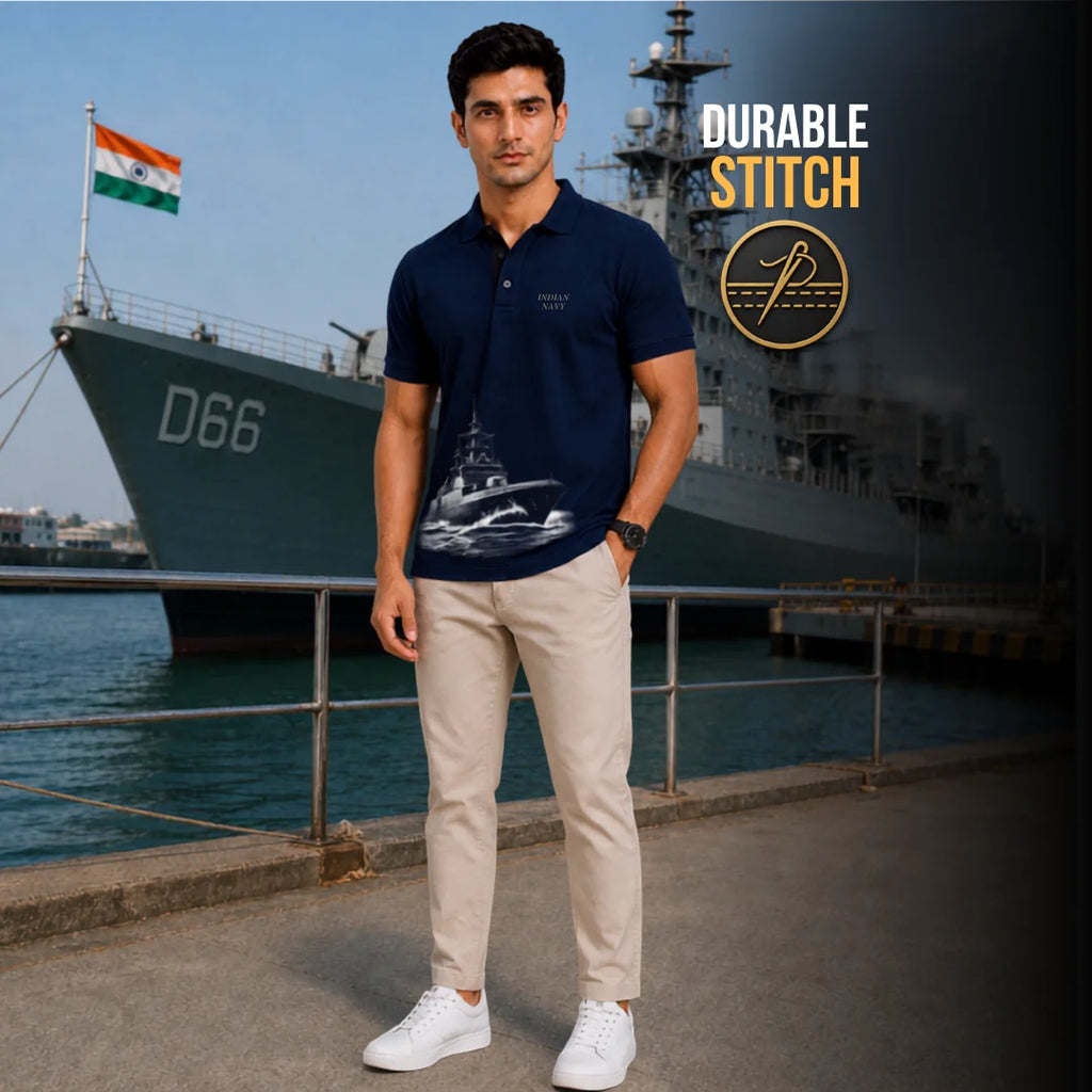 Excello Men's Indian Navy Tribute Polo T-Shirt | 210 GSM Nano Poly Regular Fit