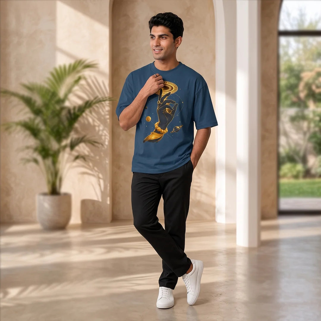Men's Cosmic Chakra Divine Oversized Graphic T-Shirt - 240 GSM Pure Cotton, Bio-Washed