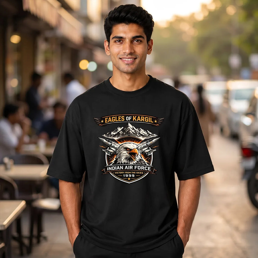 Men's 240 GSM Oversized Graphic T-Shirt - Indian Air Force 1999 Eagles of Kargil Edition