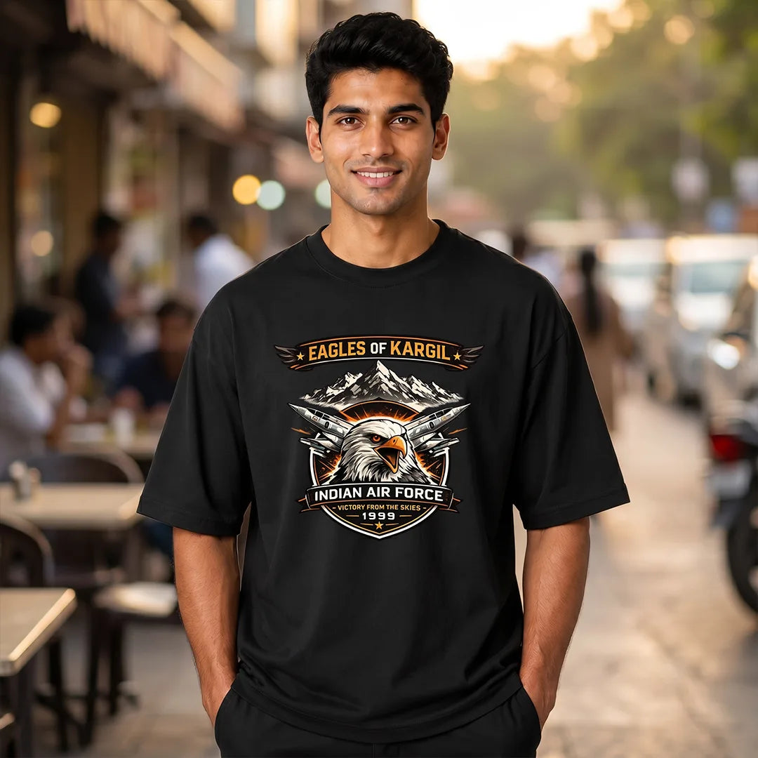 Men's 240 GSM Oversized Graphic T-Shirt - Indian Air Force 1999 Eagles of Kargil Edition