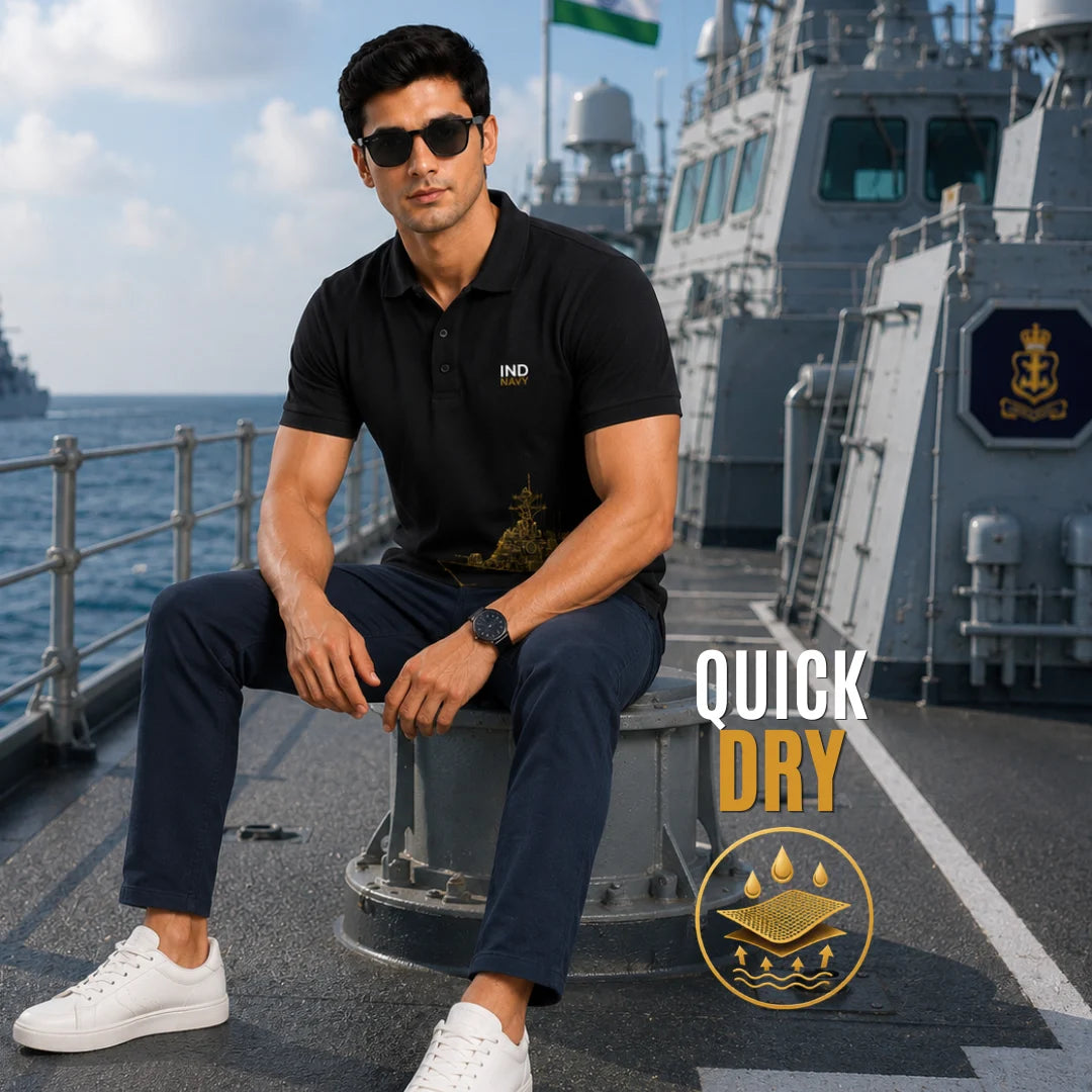 Men's Premium IND NAVY Graphic Polo T-Shirt - 210 GSM Nano Poly Modern Fit
