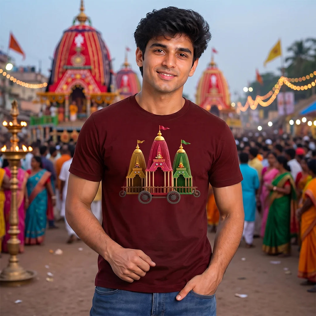 Premium Men's Pure Cotton Jagannath Puri Rath Yatra Chariot Graphic T-Shirt
