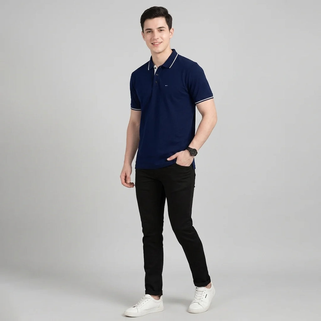 Premium Pure Cotton Regular Fit Tipping Polo Shirt - 270 GSM Bio-Washed