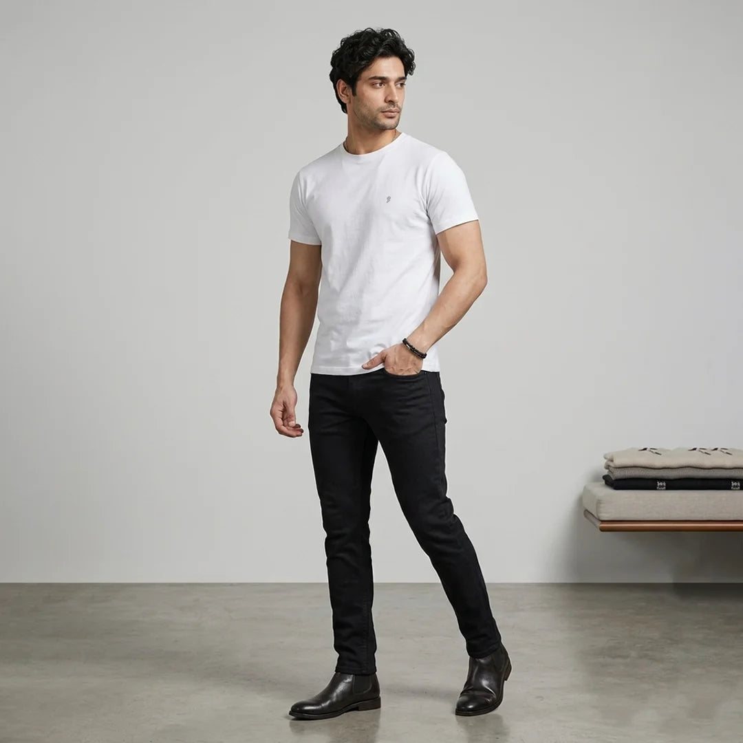 Premium Pure Cotton 180 GSM Regular Fit Round Neck T-Shirt – Double Bio-Washed Luxury Comfort
