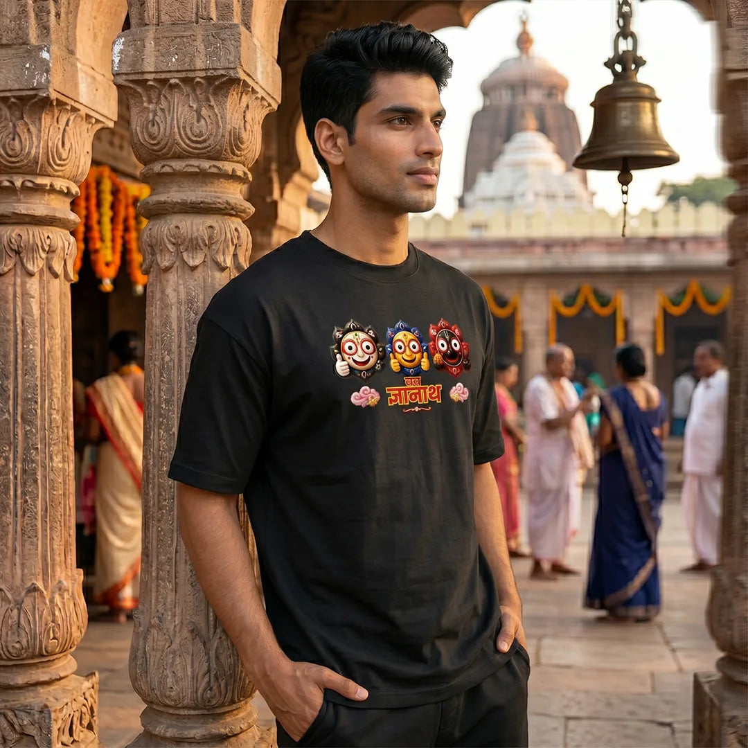 Divine Jagannath Trinity Print Oversized Streetwear T-Shirt – 240 GSM Heavyweight Pure Cotton