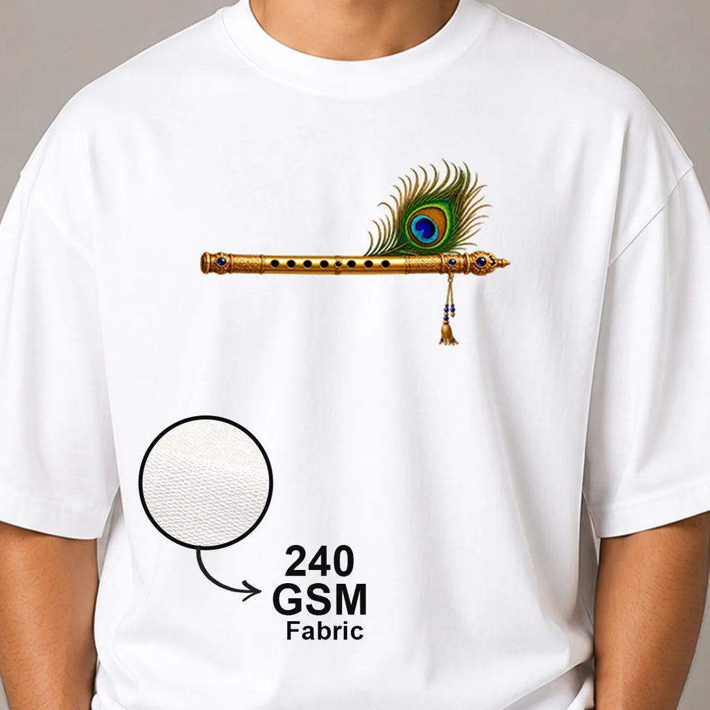 Excello Men's Divine Krishna Silhouette Graphic Oversized T-Shirt - 240 GSM Pure Cotton, Bio-Washed