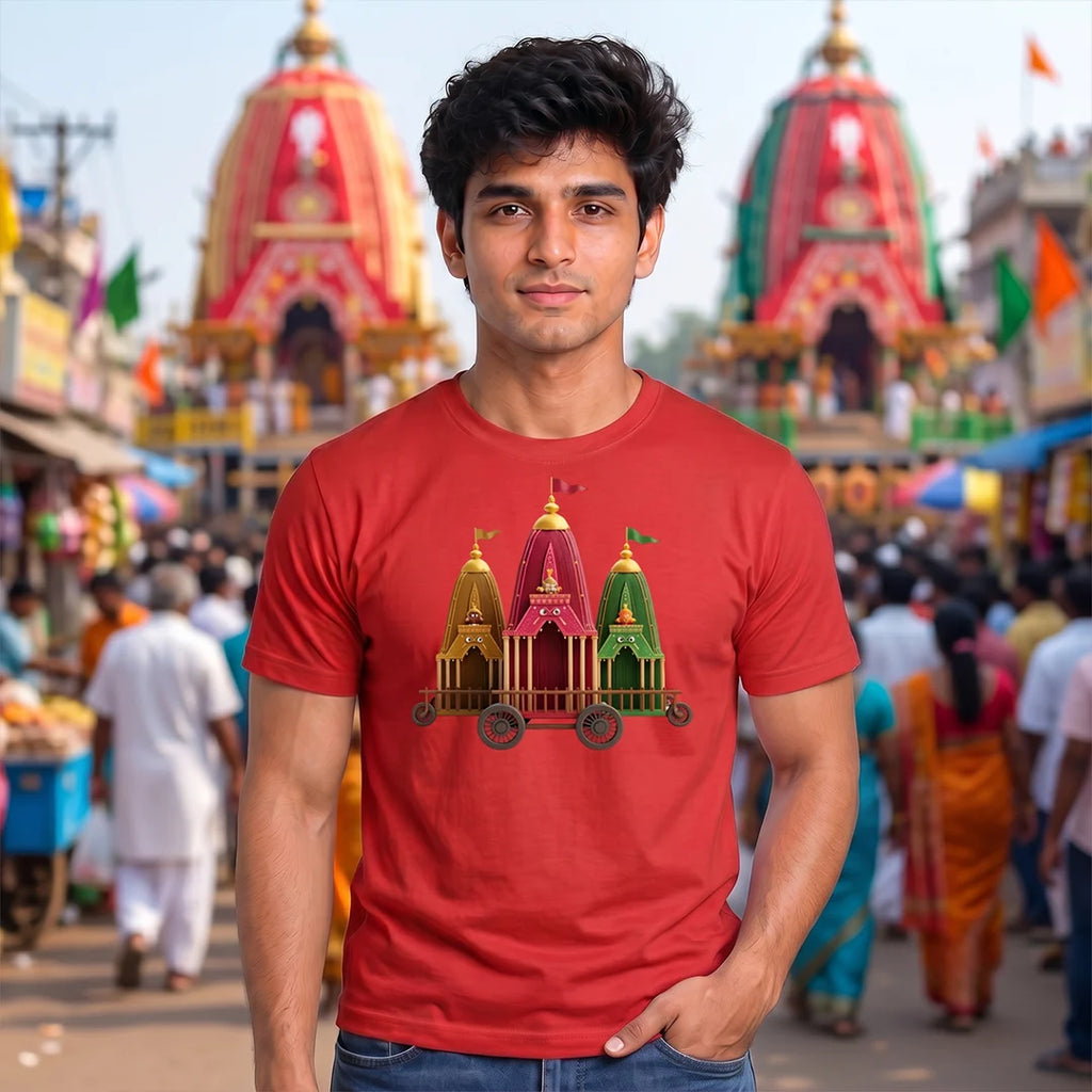 Premium Men's Pure Cotton Jagannath Puri Rath Yatra Chariot Graphic T-Shirt