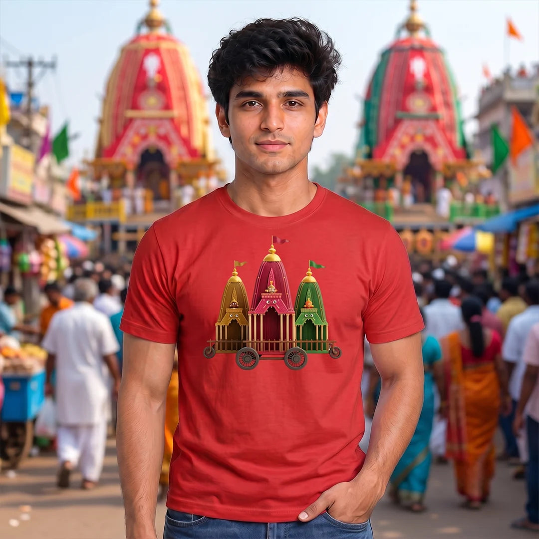 Premium Men's Pure Cotton Jagannath Puri Rath Yatra Chariot Graphic T-Shirt