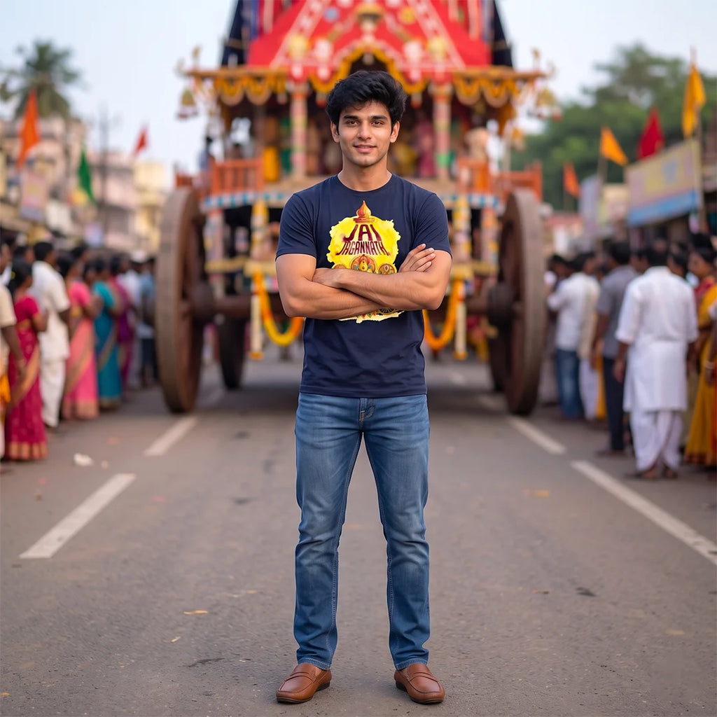 Men's Pure Cotton Jai Jagannath Holy Trinity Graphic Printed T-Shirt