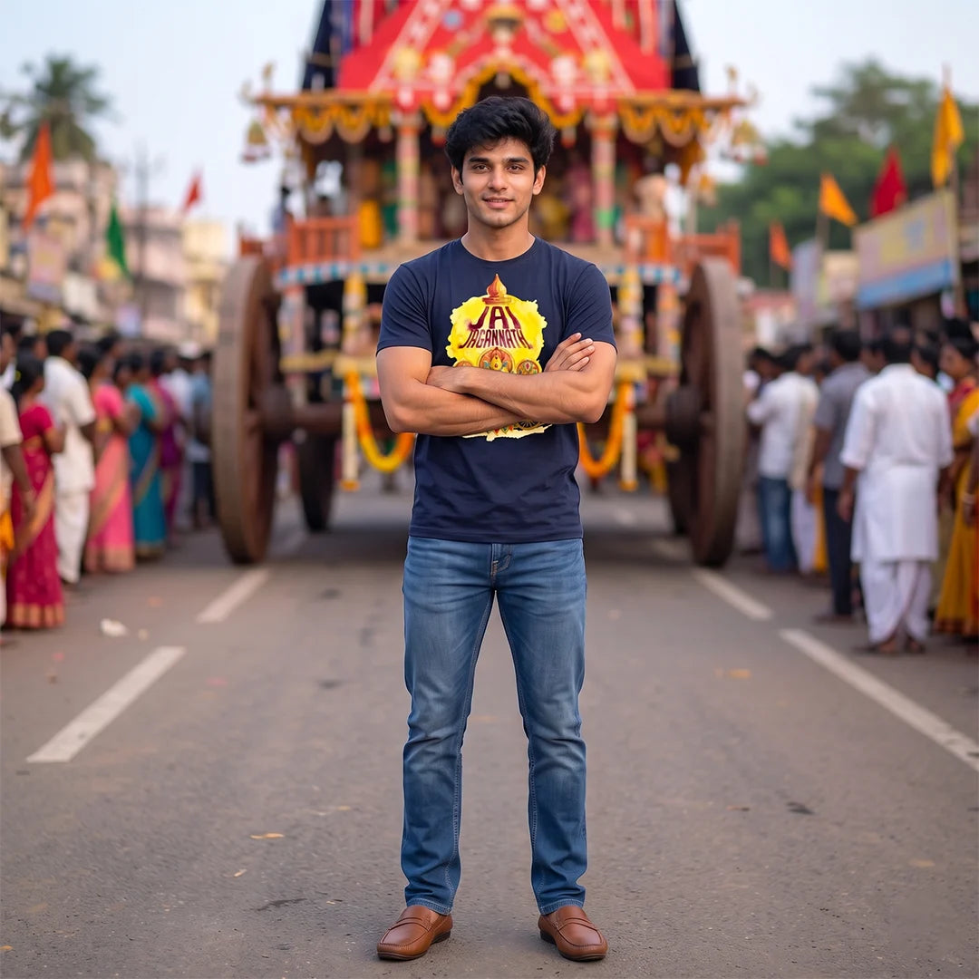 Men's Pure Cotton Jai Jagannath Holy Trinity Graphic Printed T-Shirt