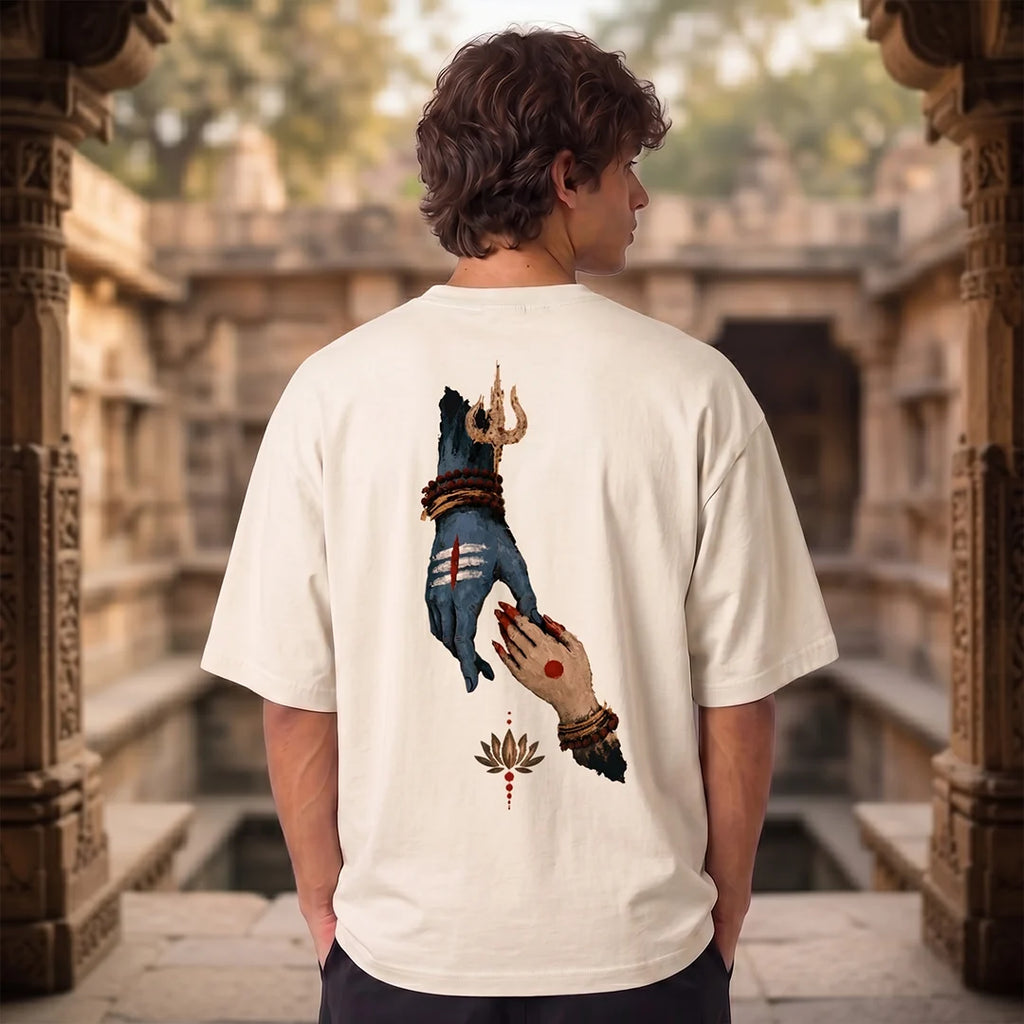 Premium Drop Shoulder T-Shirt | Shiva & Parvati Divine Print | 240 GSM Heavyweight