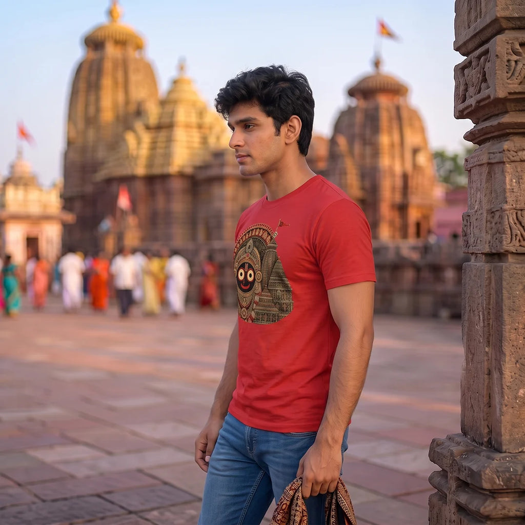 Men's Jagannath Puri Printed Round Neck Regular Fit T-Shirt (180 GSM)