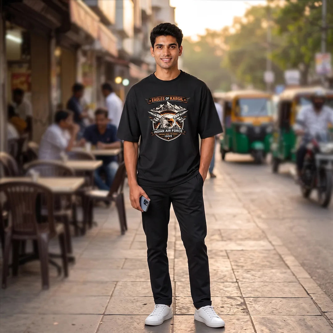Men's 240 GSM Oversized Graphic T-Shirt - Indian Air Force 1999 Eagles of Kargil Edition