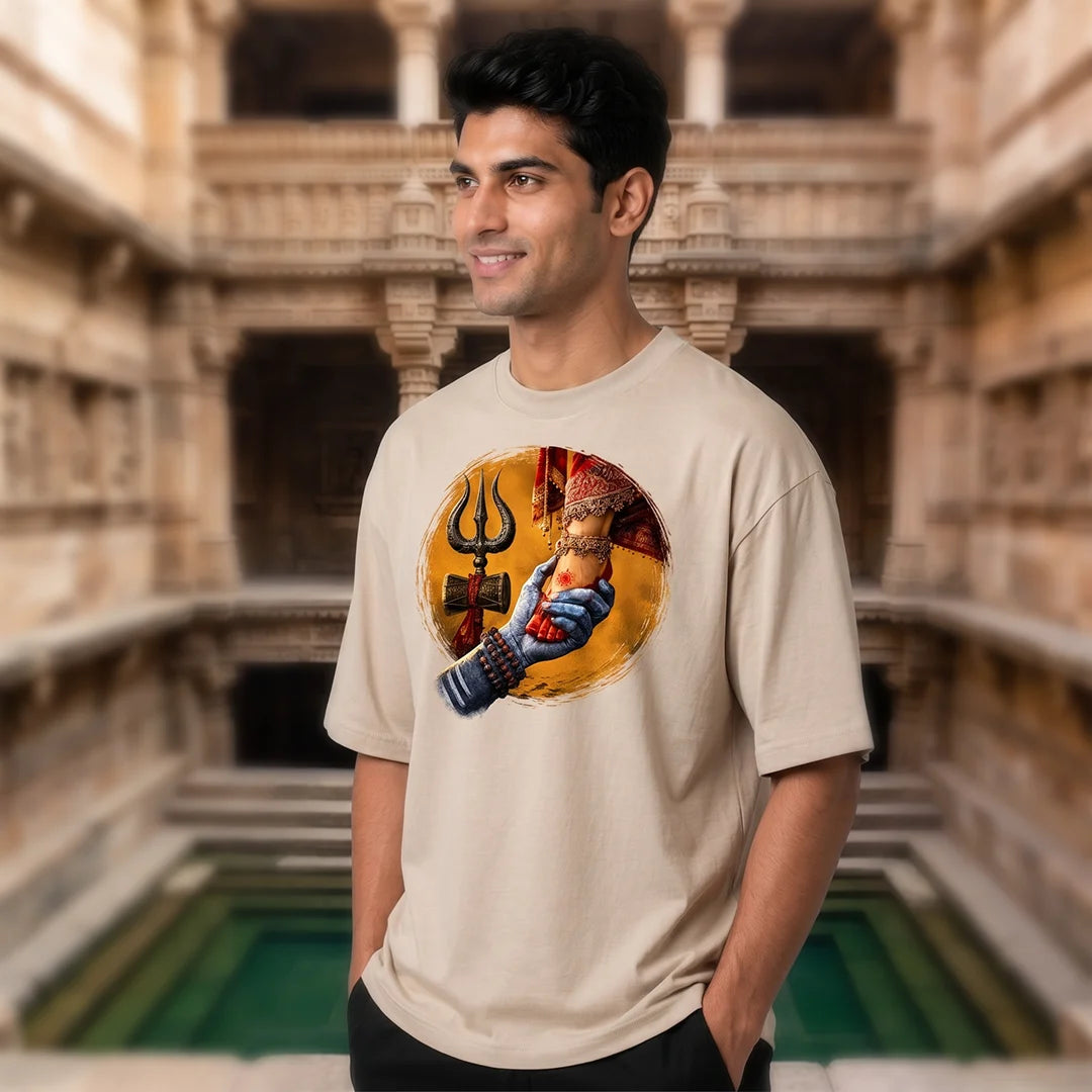 Premium Mahadev & Parvati Oversized Pure Cotton T-Shirt | 240 GSM Heavyweight Divine Graphic Tee