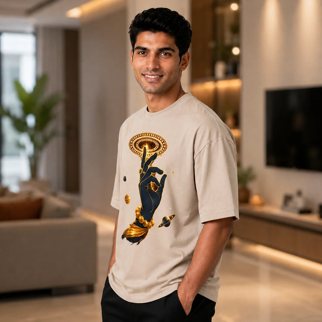Men's Cosmic Chakra Divine Oversized Graphic T-Shirt - 240 GSM Pure Cotton, Bio-Washed