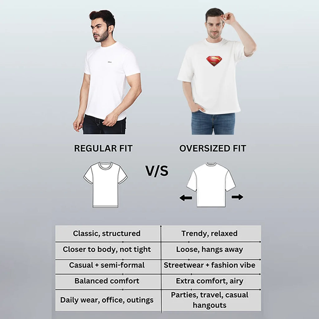 Superman Men’s Off  White Oversized T-Shirt – 100% Cotton, 220 GSM Heavyweight Streetwear Tee with Front Logo & Back Graphic