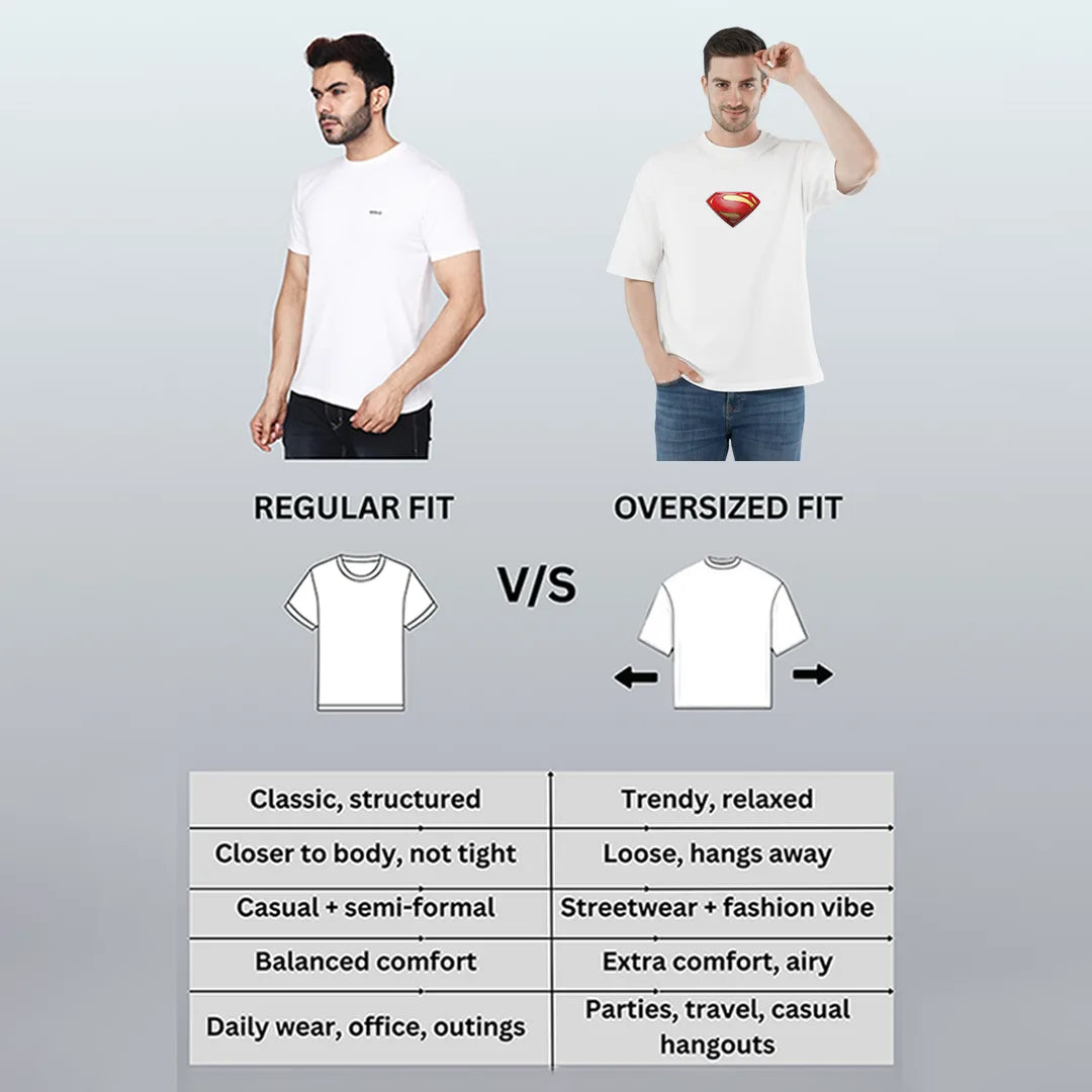 Superman Men’s Off  White Oversized T-Shirt – 100% Cotton, 220 GSM Heavyweight Streetwear Tee with Front Logo & Back Graphic