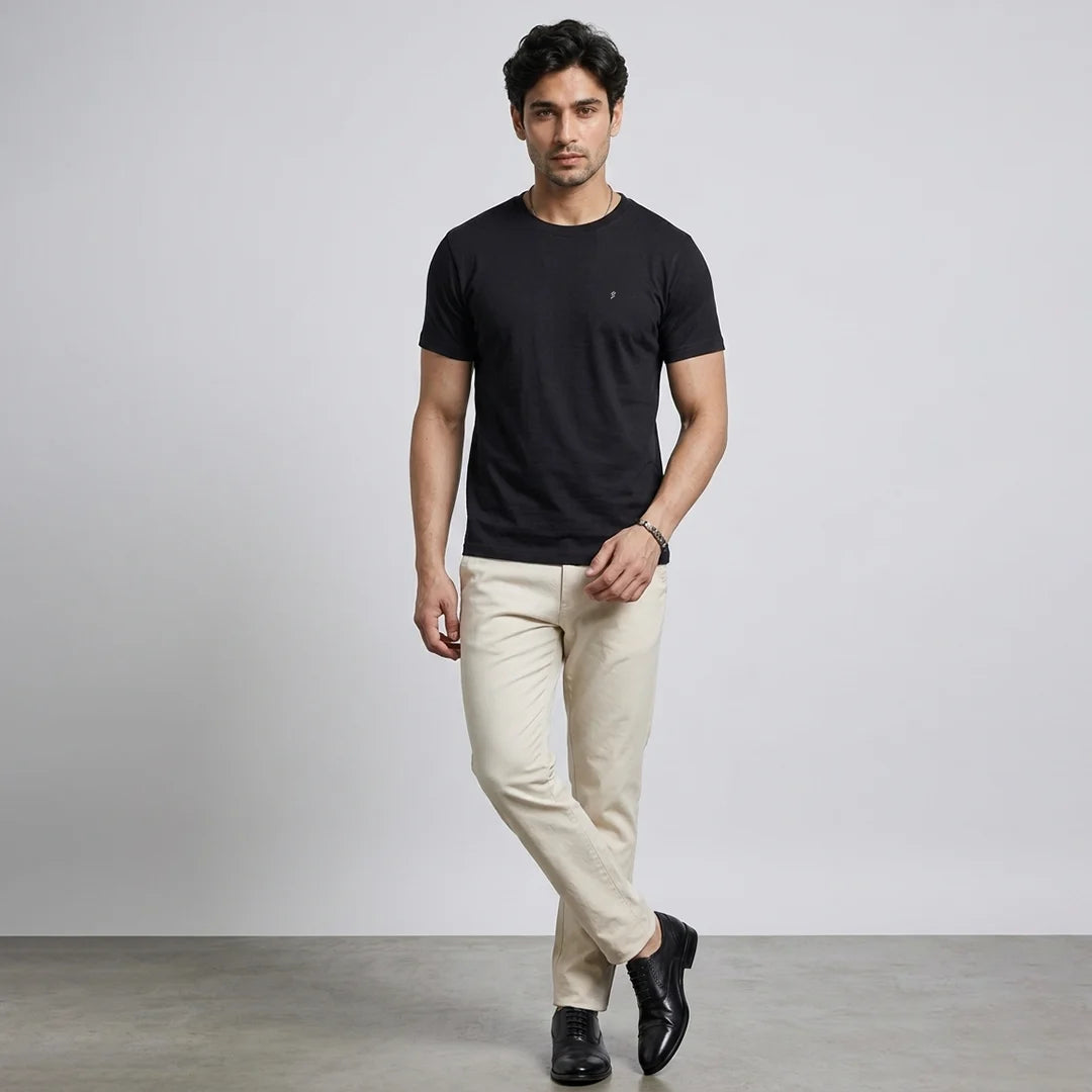 Premium Pure Cotton 180 GSM Regular Fit Round Neck T-Shirt – Double Bio-Washed Luxury Comfort