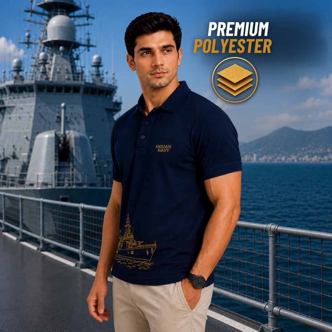 Excello Premium Indian Navy Tribute Polo T-Shirt | 210 GSM Nano Poly Regular Fit