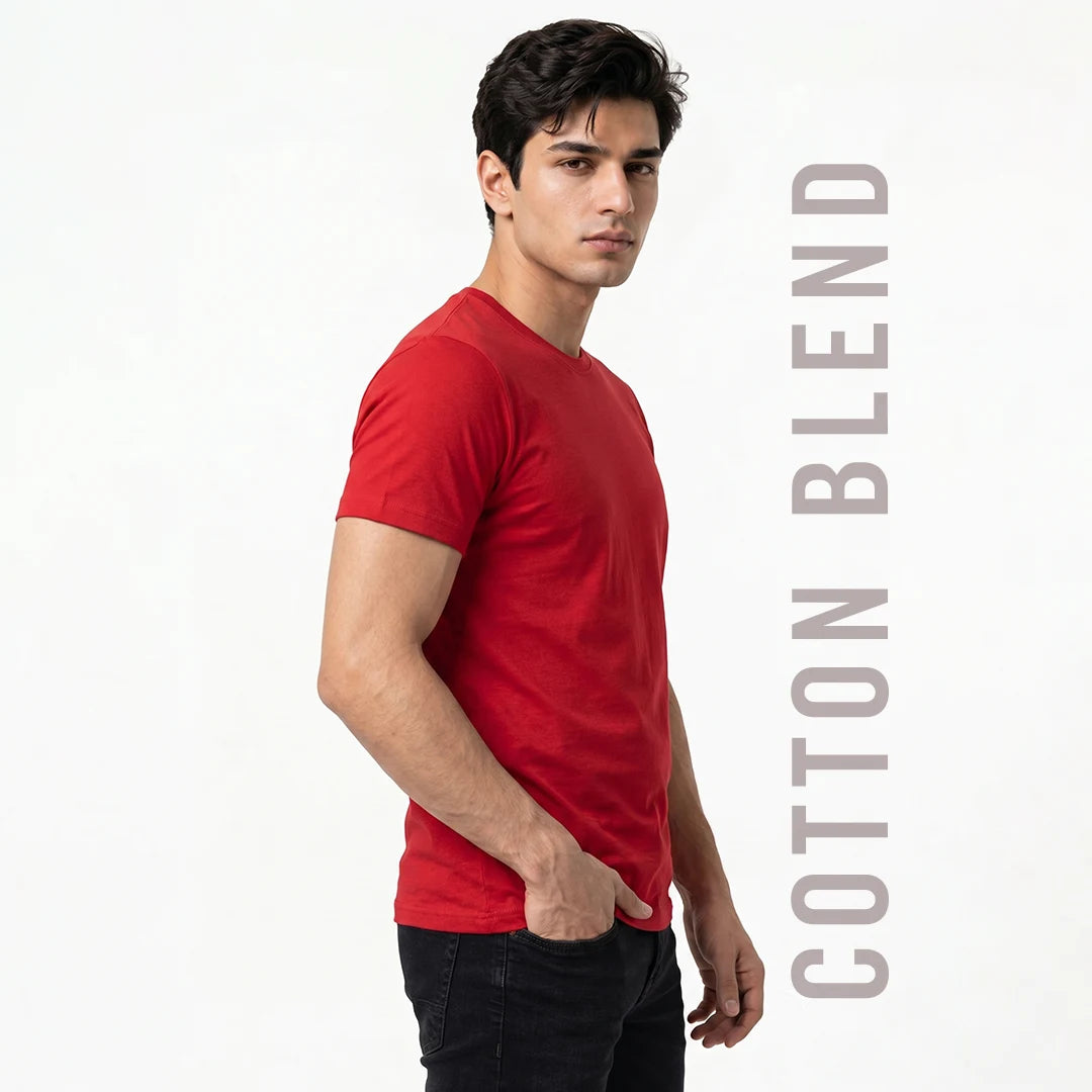 Premium Men's Cotton Blend Round Neck T-Shirt - Regular Fit, 180 GSM, Double Bio-Wash