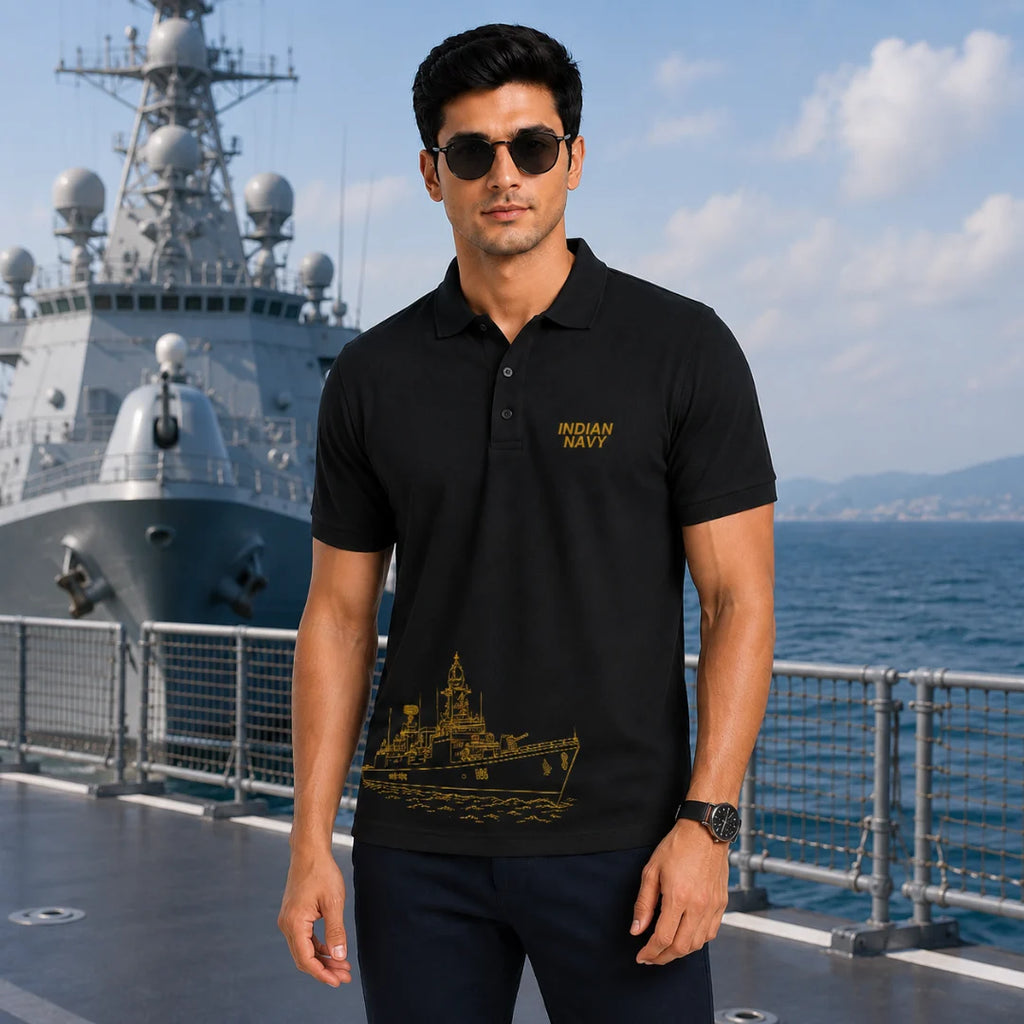 Excello Premium Indian Navy Tribute Polo T-Shirt | 210 GSM Nano Poly Regular Fit