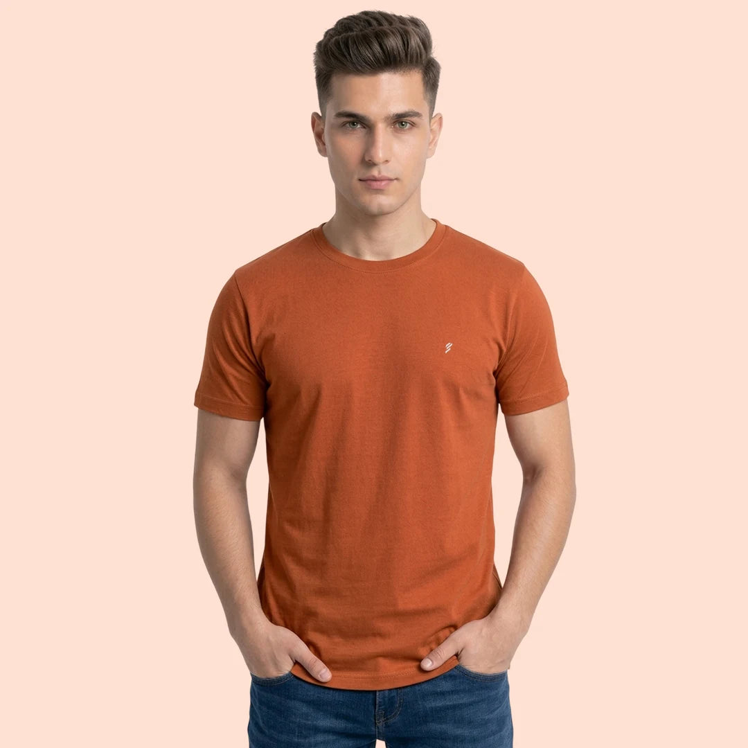Men's Regular Fit Crew Neck T-Shirt, 100% Pure Cotton, 180 GSM, Breathable Everyday Wear