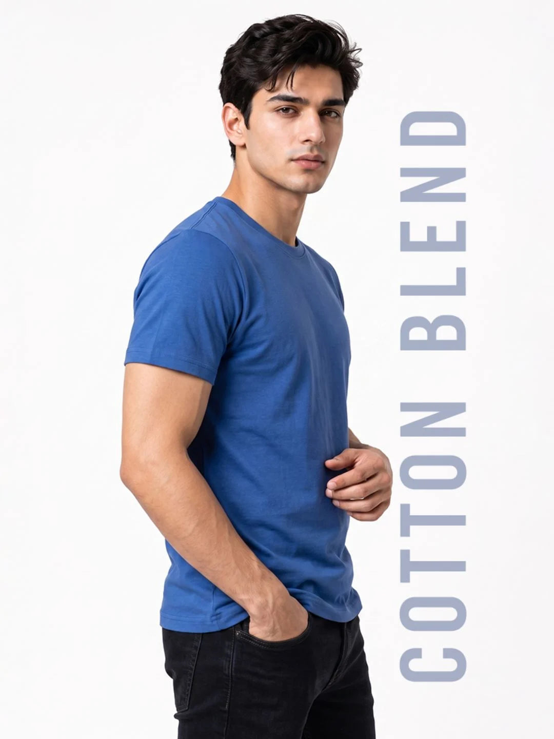 Excello Men's Cotton Blend Bio-Wash Plain  Regular Fit Round Neck T-Shirt  | Navy & Royal