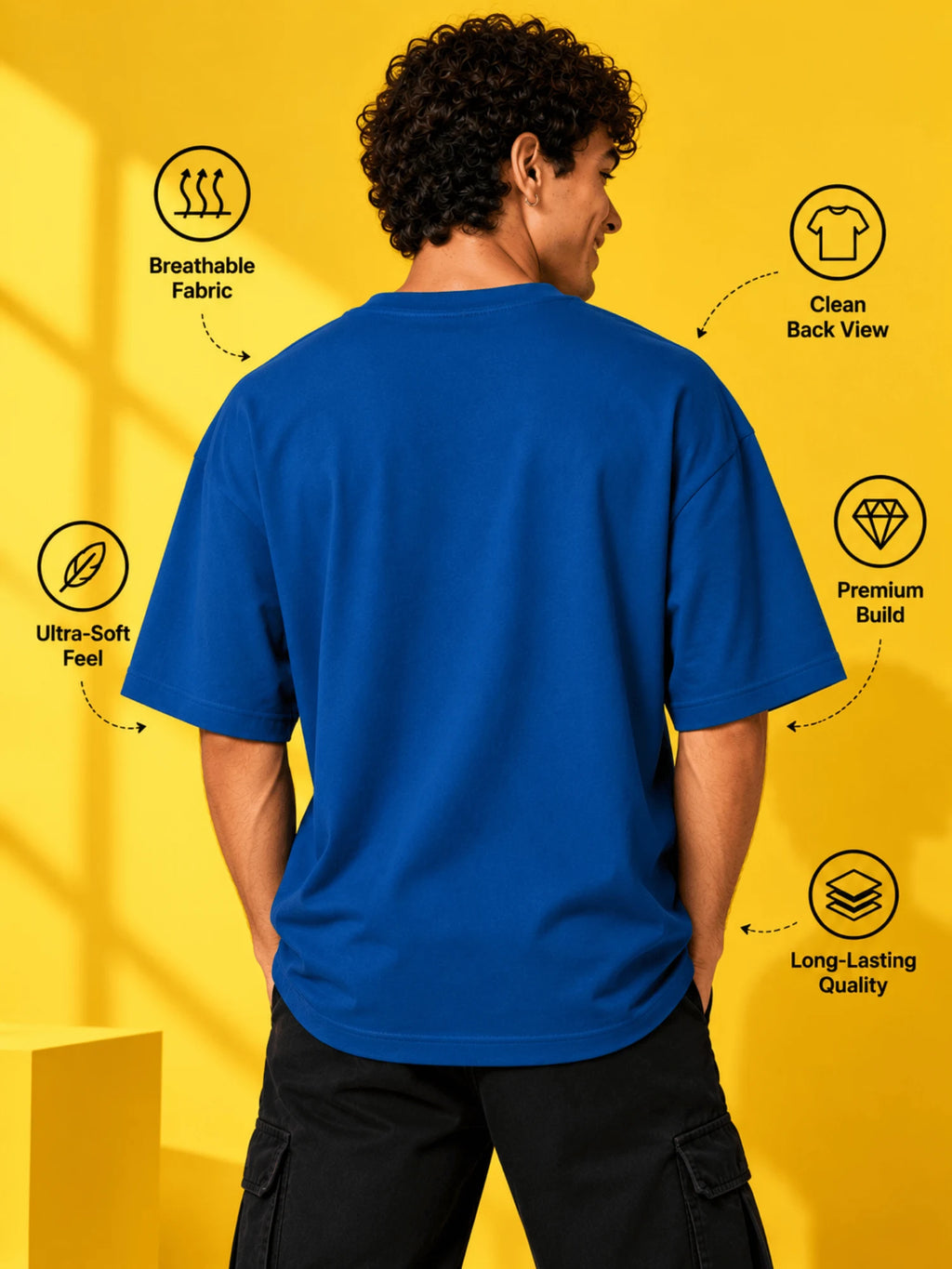 Excello Men's 'Just Relax' Teddy Bear Graphic Oversized T-Shirt | Air Force Blue
