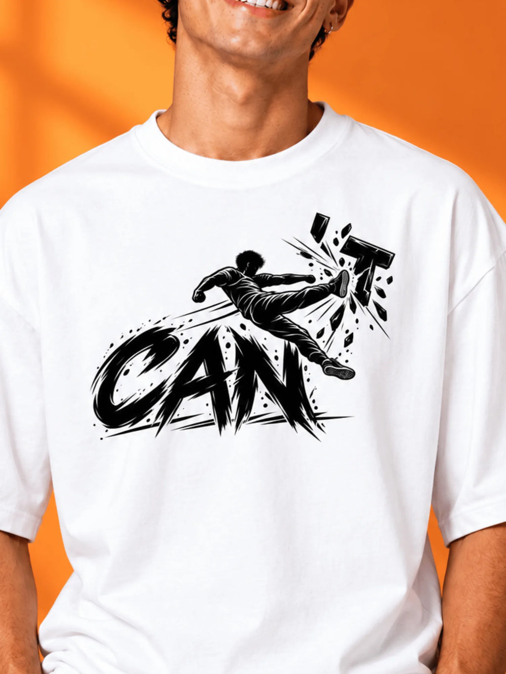 Excello Men's 'I Can' Motivational Graphic Oversized T-Shirt |  White