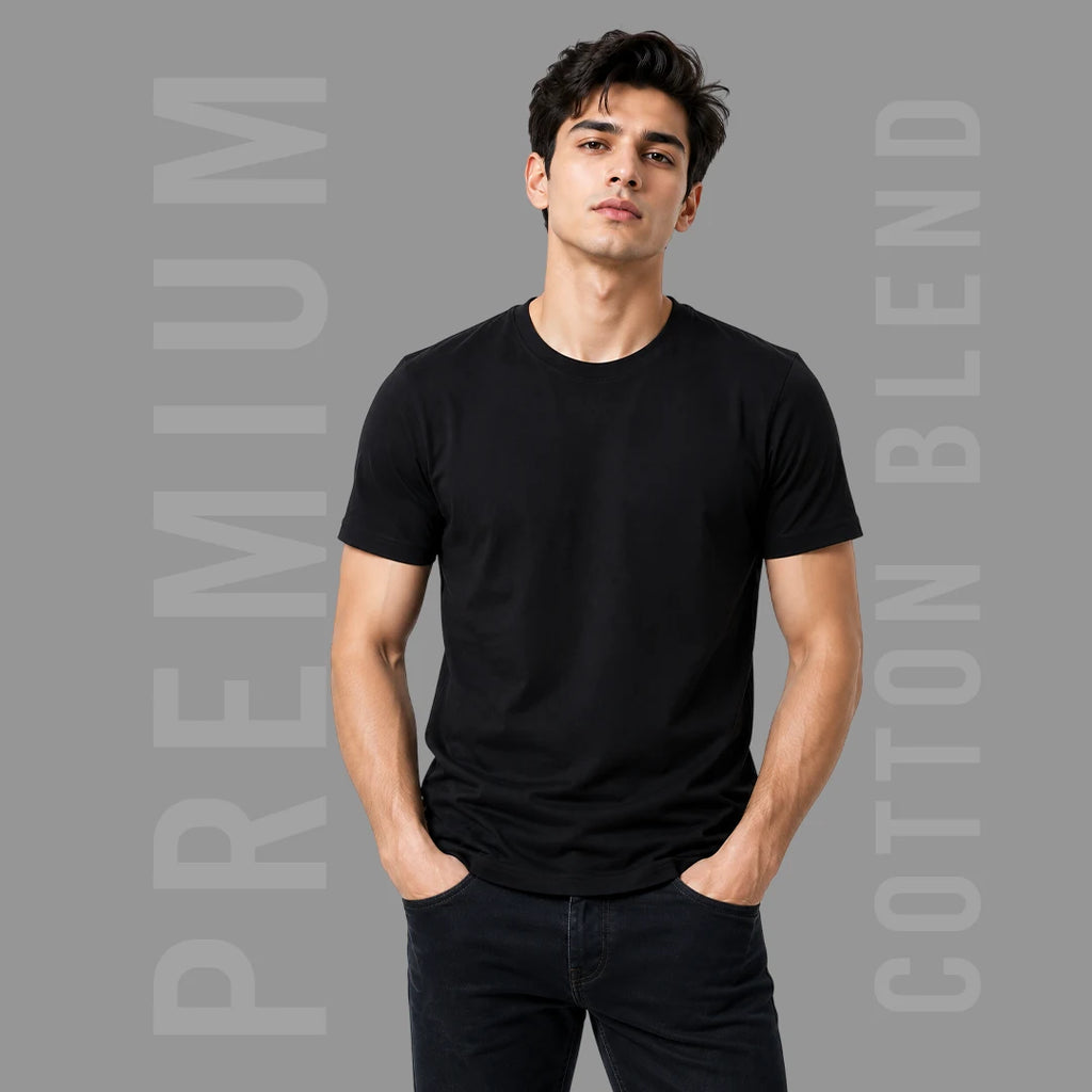 Premium Men's Cotton Blend Round Neck T-Shirt - Regular Fit, 180 GSM, Double Bio-Wash