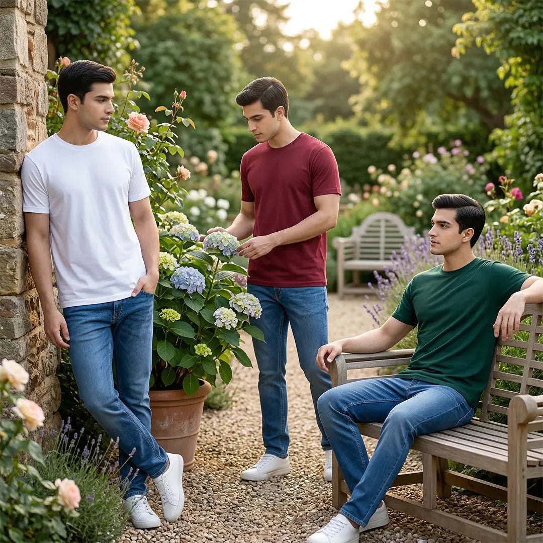 Premium Men’s Round Neck Pure Cotton T-Shirt Combo – 180 GSM Biowashed Regular Fit Half Sleeve Tees (Pack of 3)