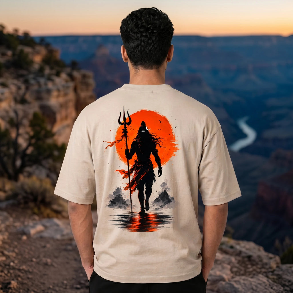 Lord Shiva Mahakal Graphic Printed Oversized T-Shirt | Premium 240 GSM Pure Cotton Breathable Dual-Print Devotional Tee