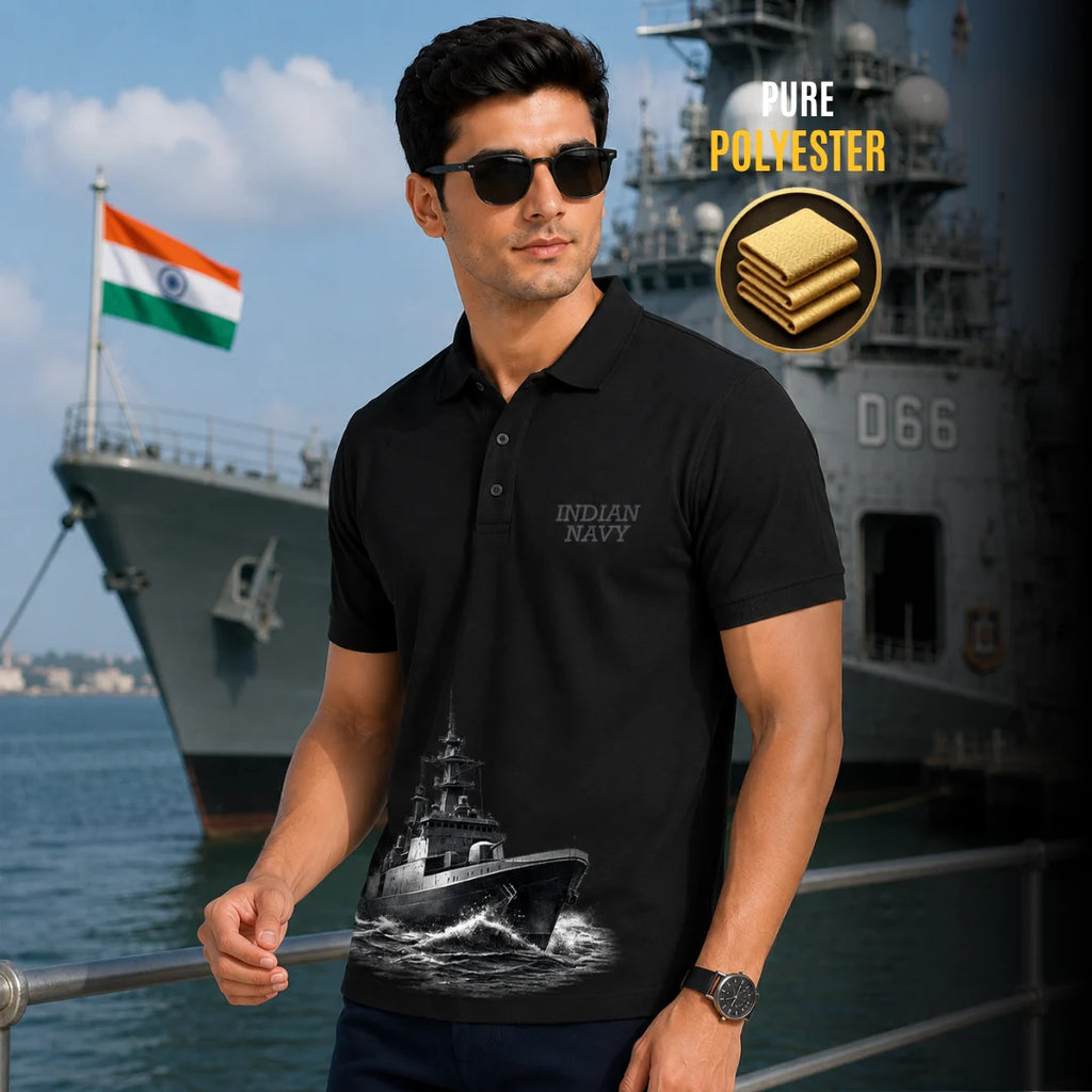 Excello Men's Indian Navy Tribute Polo T-Shirt | 210 GSM Nano Poly Regular Fit