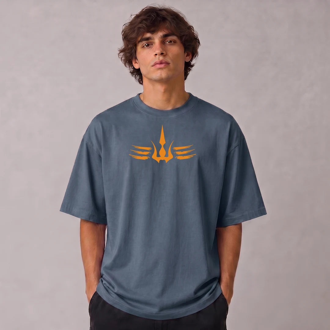 Mahadev Trishul Drop Shoulder T-Shirt | Heavyweight 240 GSM Pure Cotton
