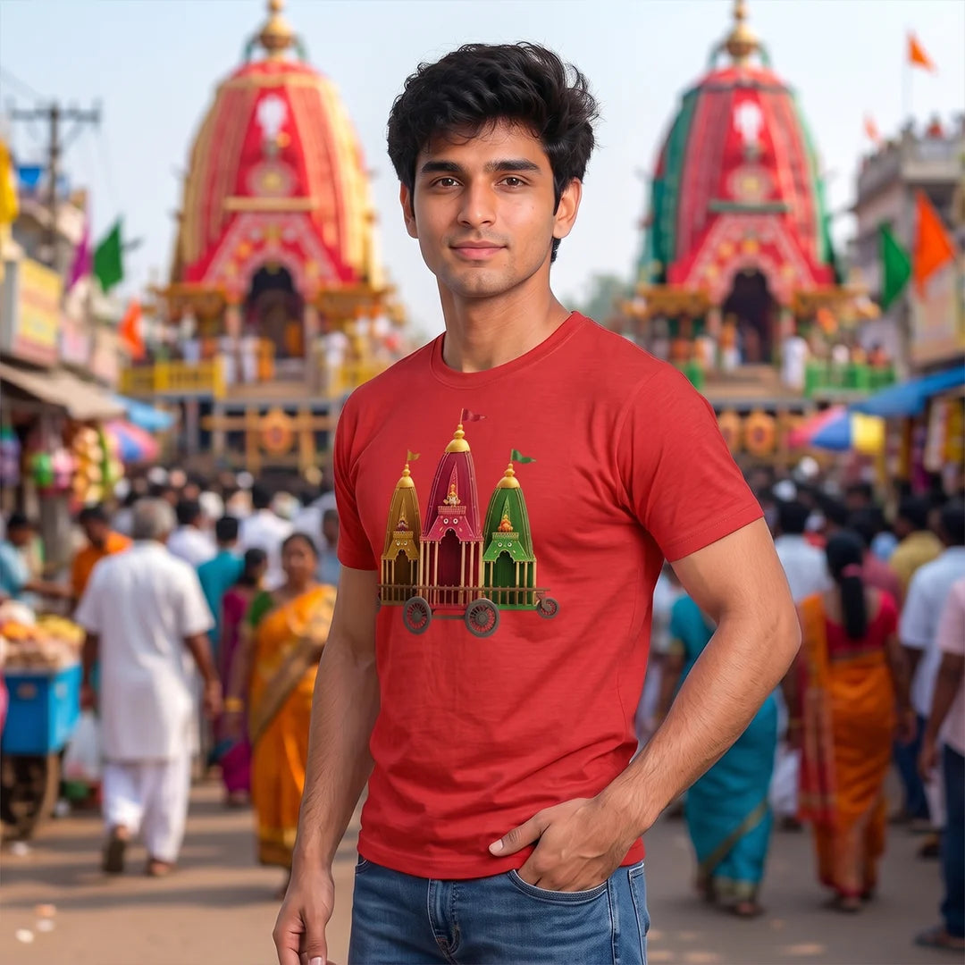 Premium Men's Pure Cotton Jagannath Puri Rath Yatra Chariot Graphic T-Shirt