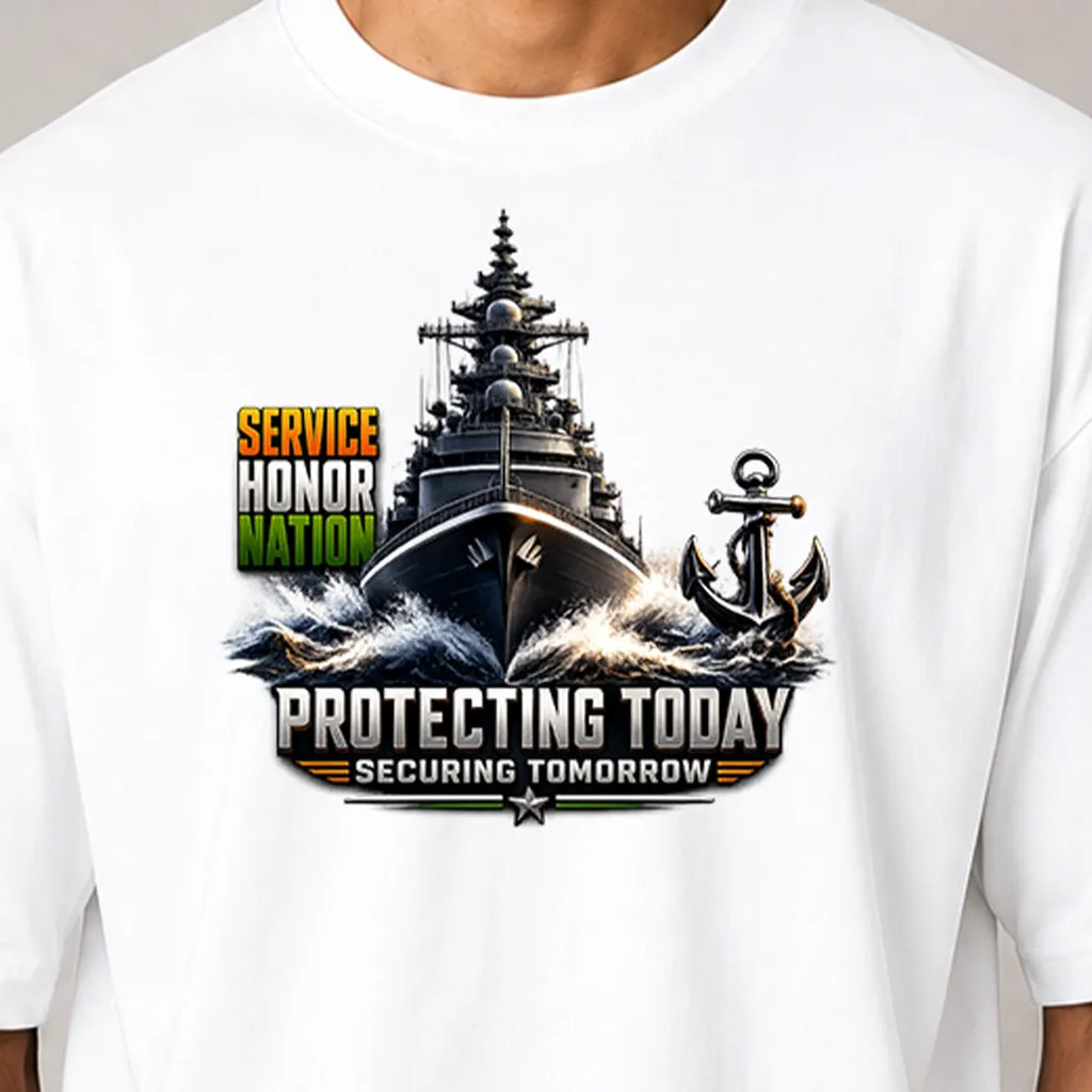 Indian Navy Warship Graphic Oversized T-Shirt - 240 GSM Pure Cotton