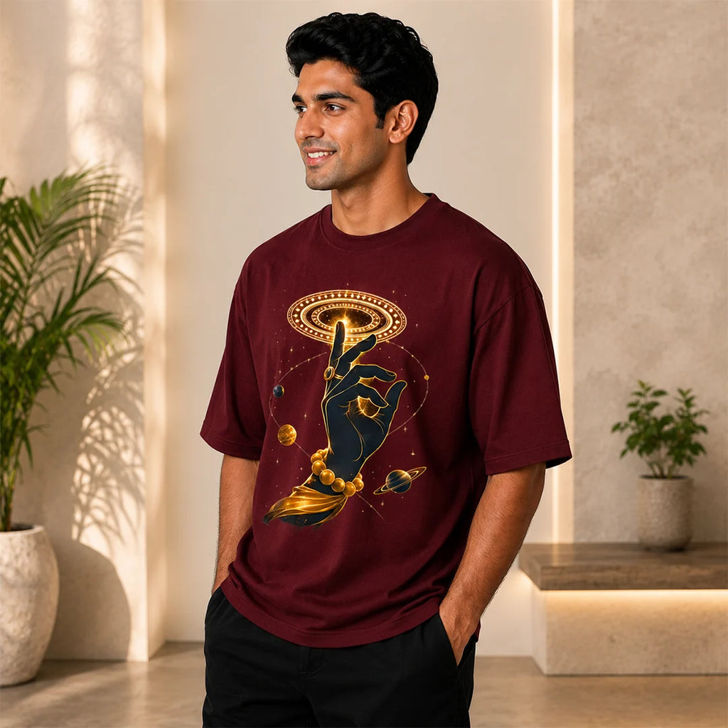 Men's Cosmic Chakra Divine Oversized Graphic T-Shirt - 240 GSM Pure Cotton, Bio-Washed