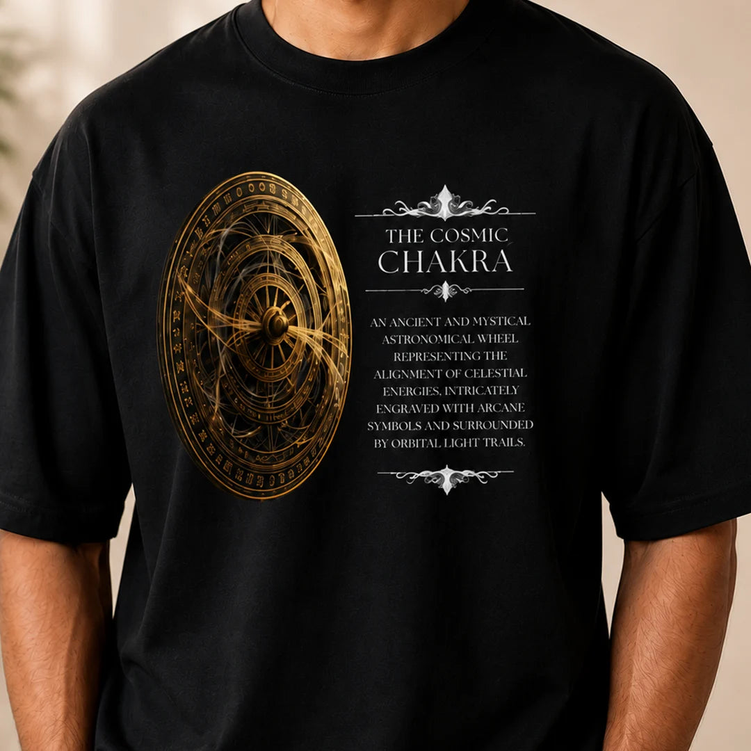 Men's Oversized Graphic T-Shirt - The Cosmic Chakra Mystical Print, 240 GSM Pure Cotton, Bio-Washed