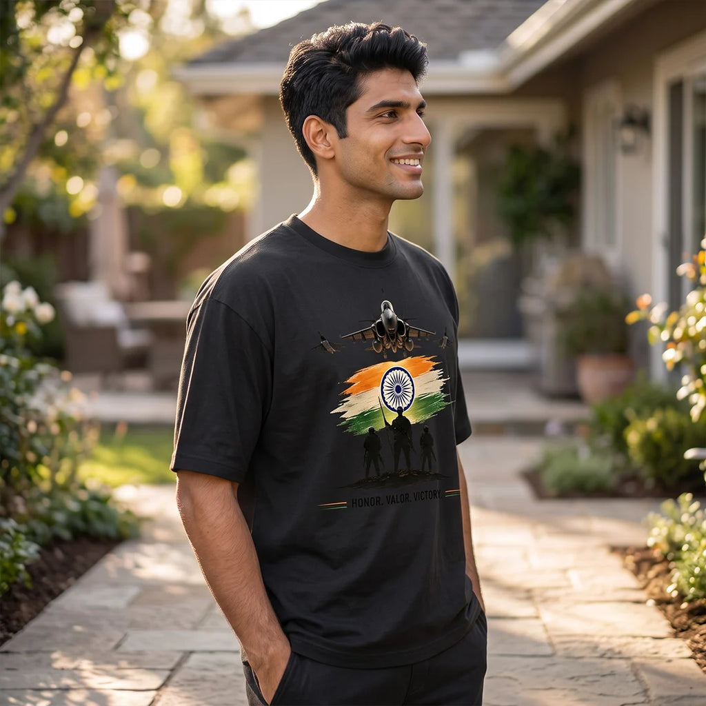 Men's Oversized Graphic T-Shirt - "Guardians of the Skies" IAF Tribute, 240 GSM Pure Cotton