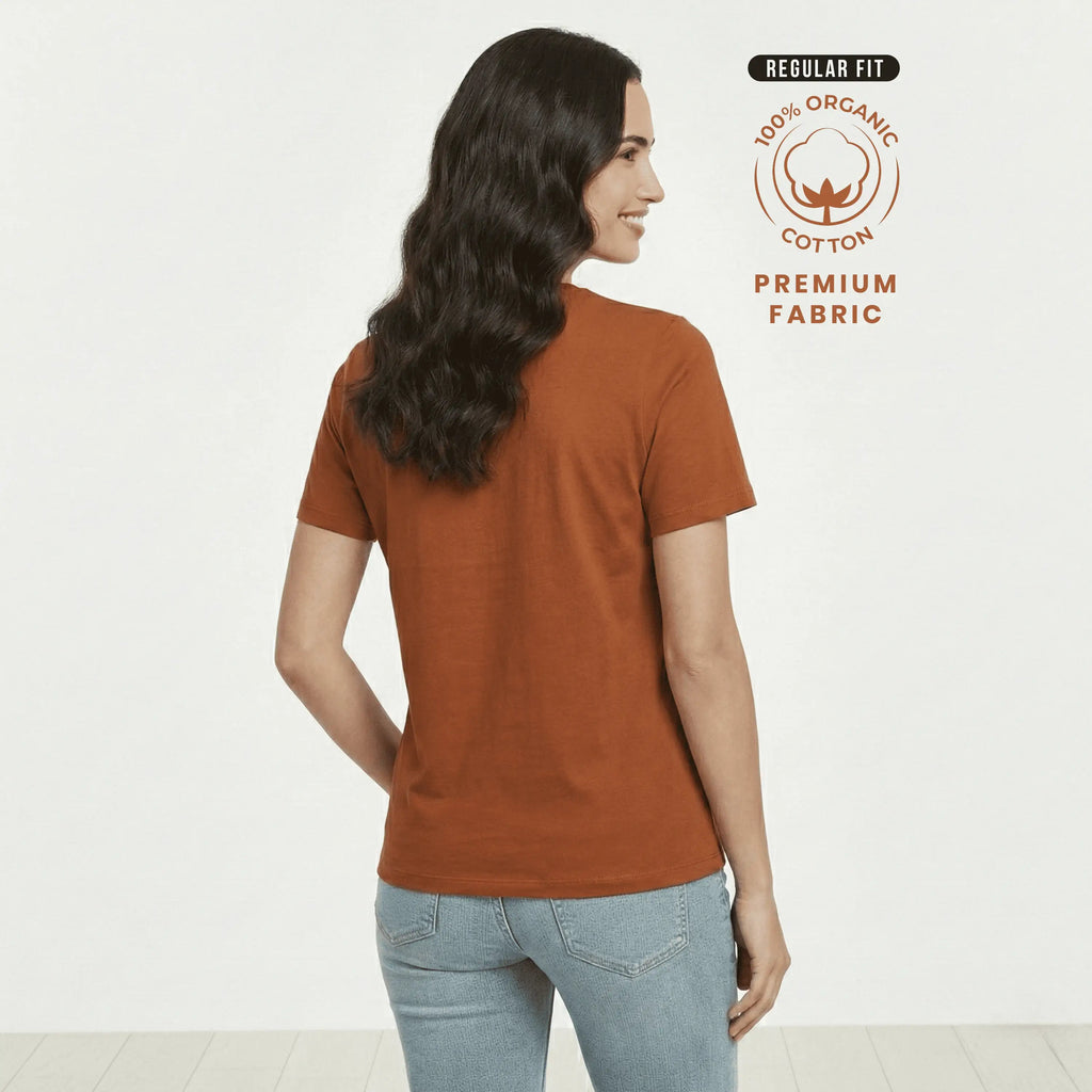 Premium 100% Organic Cotton Women’s Regular Fit Crew Neck T-Shirt – 180 GSM Bio-Washed Comfort Tee