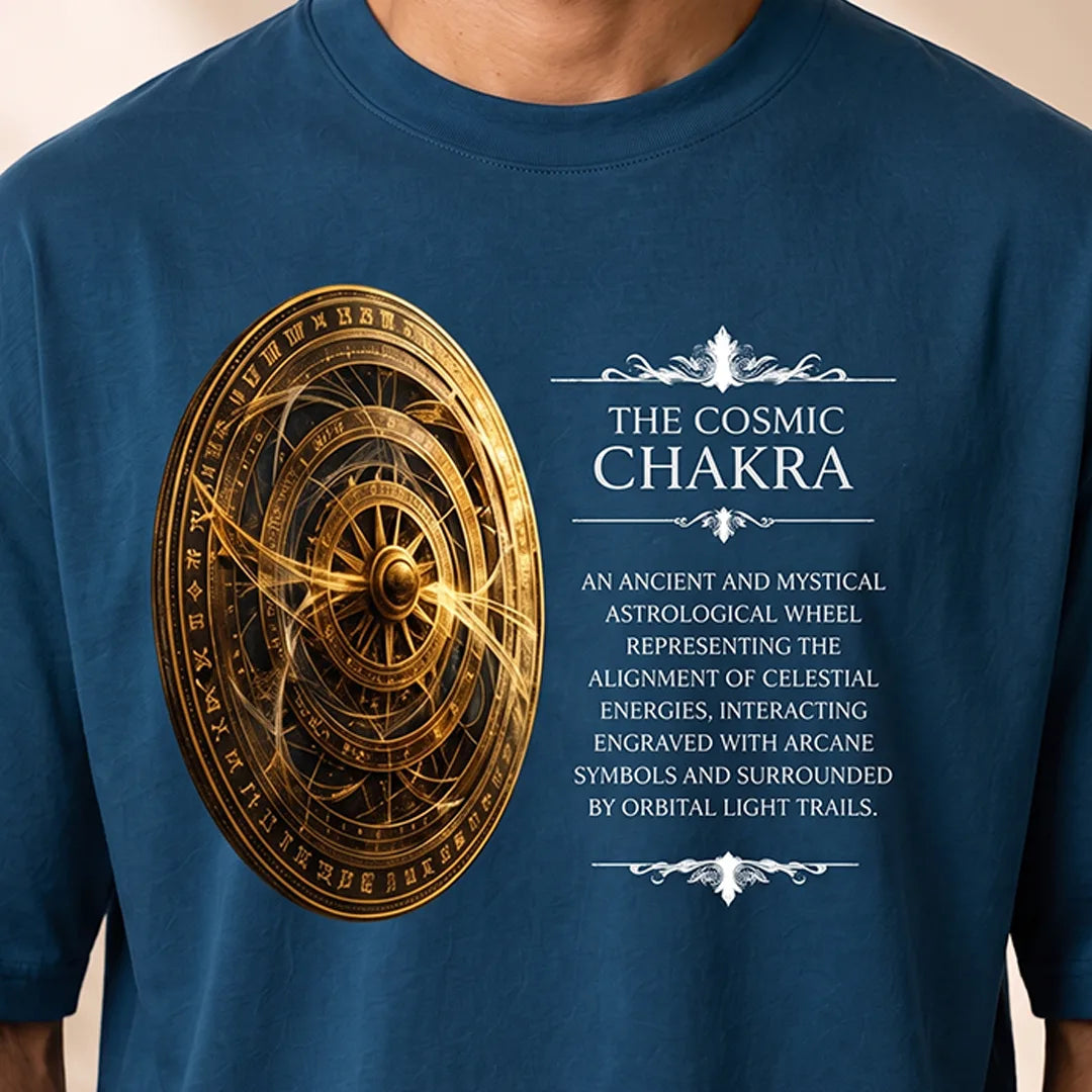 Men's Oversized Graphic T-Shirt - The Cosmic Chakra Mystical Print, 240 GSM Pure Cotton, Bio-Washed