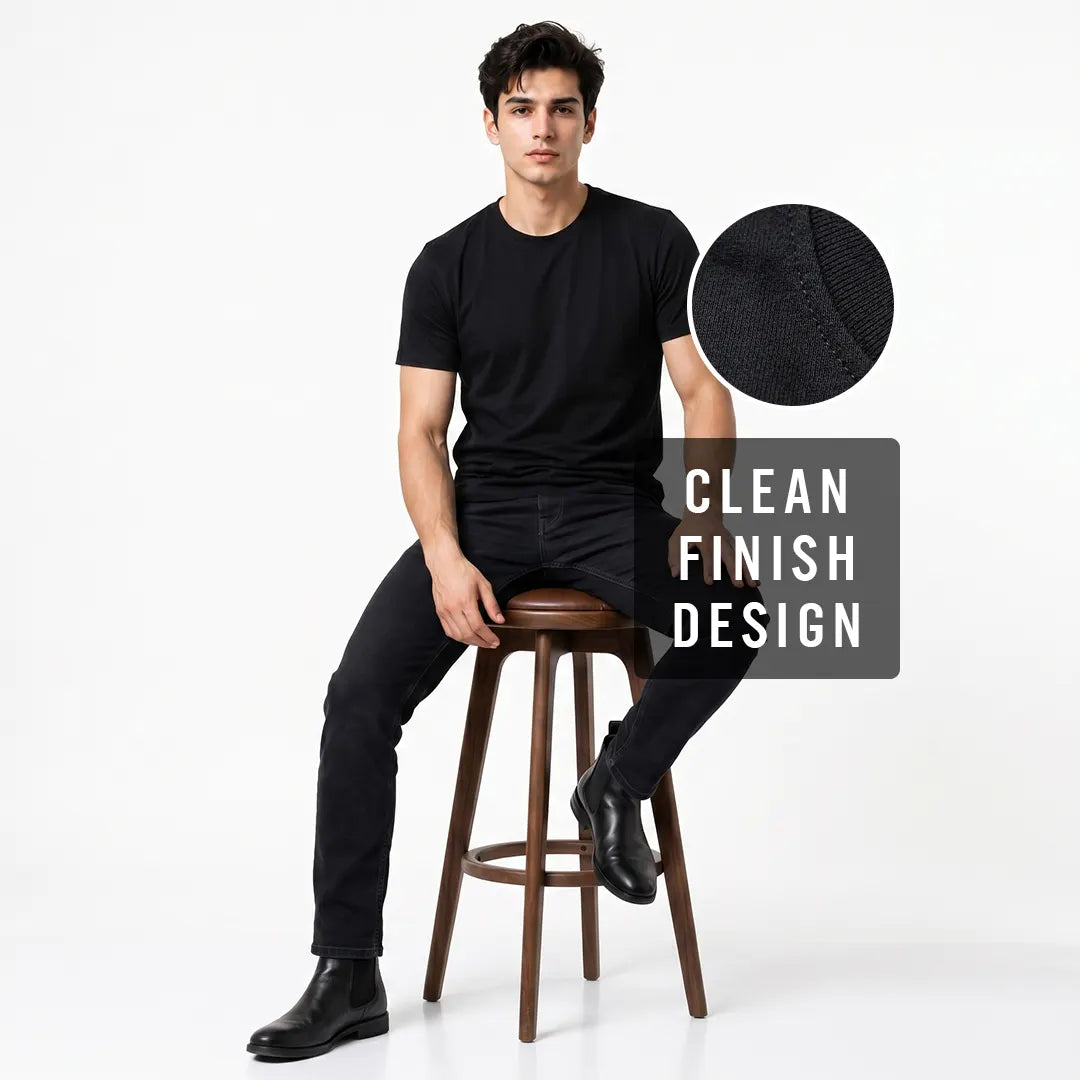 Premium Men's Cotton Blend Round Neck T-Shirt - Regular Fit, 180 GSM, Double Bio-Wash