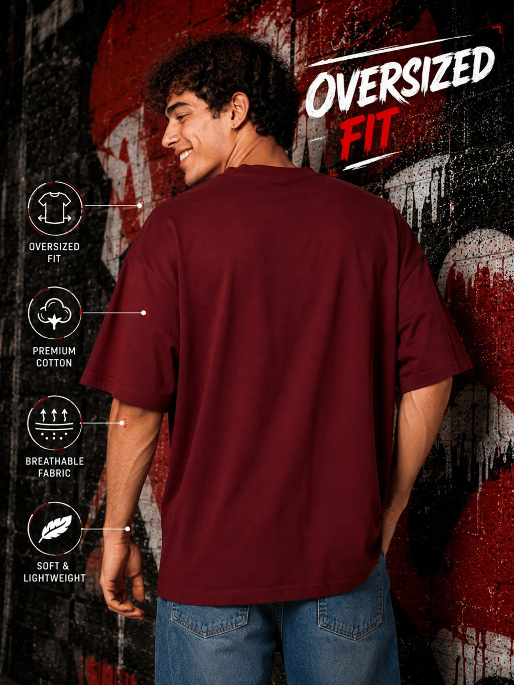 Excello Men's 'Unstoppable Voice' Typography Graphic Oversized T-Shirt | Maroon